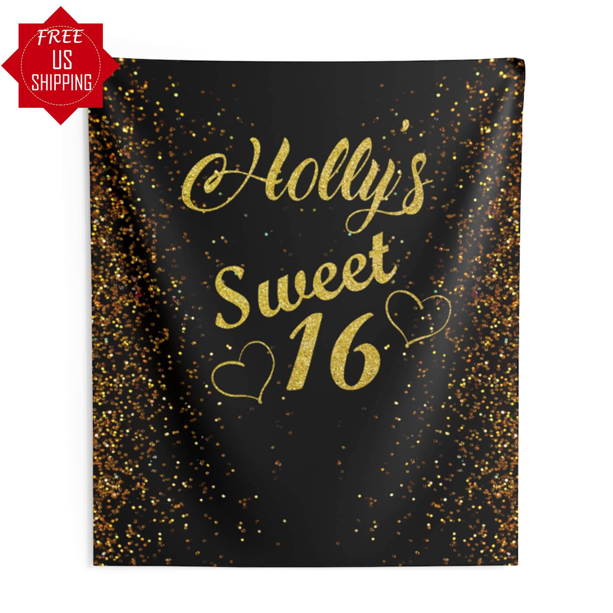 Black and Gold Sweet 16 Backdrop - iJay Backdrops