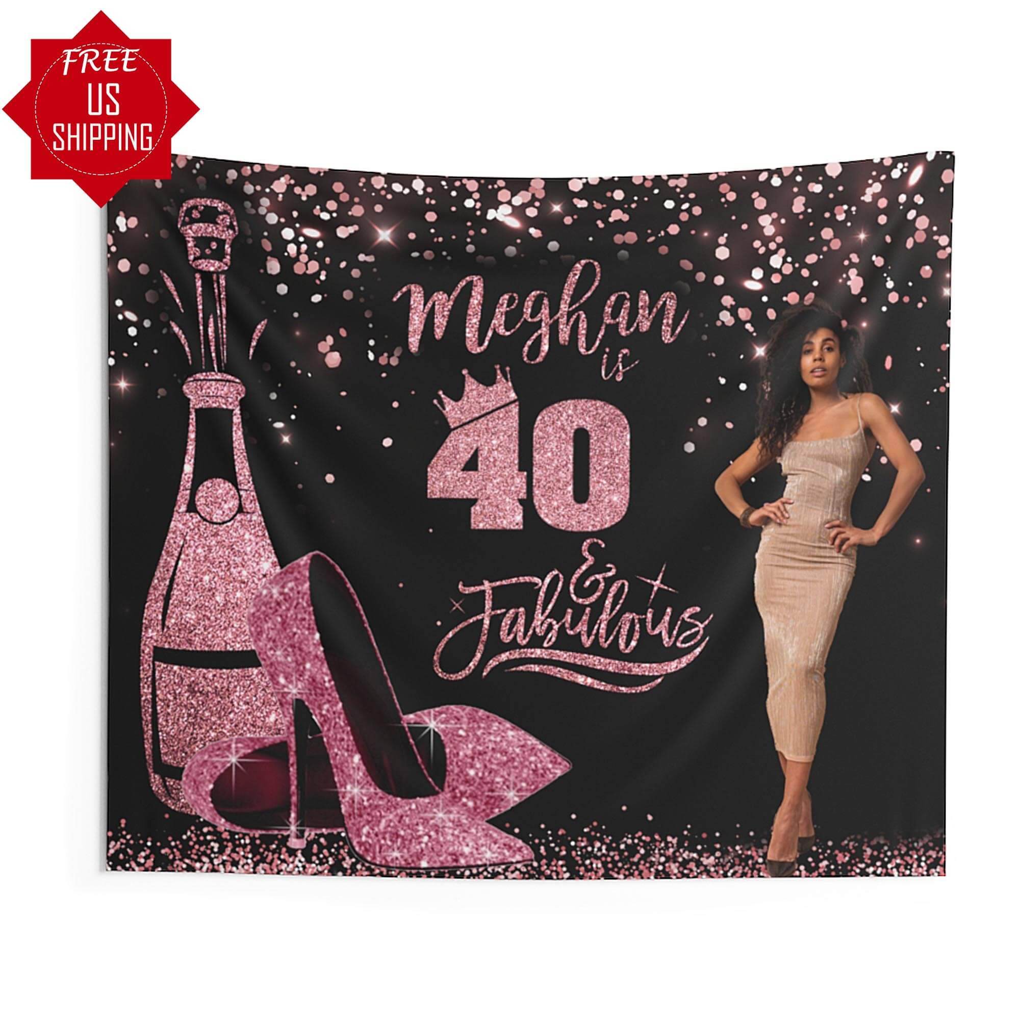Rose Gold Personalised 40th Birthday Banner with Photo - iJay Backdrops