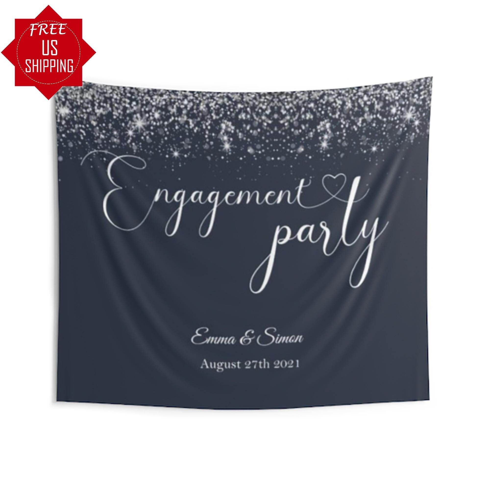 Navy and Silver Glitter Engagement Backdrop - iJay Backdrops
