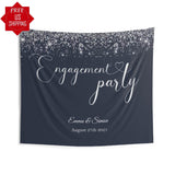 Navy and Silver Glitter Engagement Backdrop - iJay Backdrops