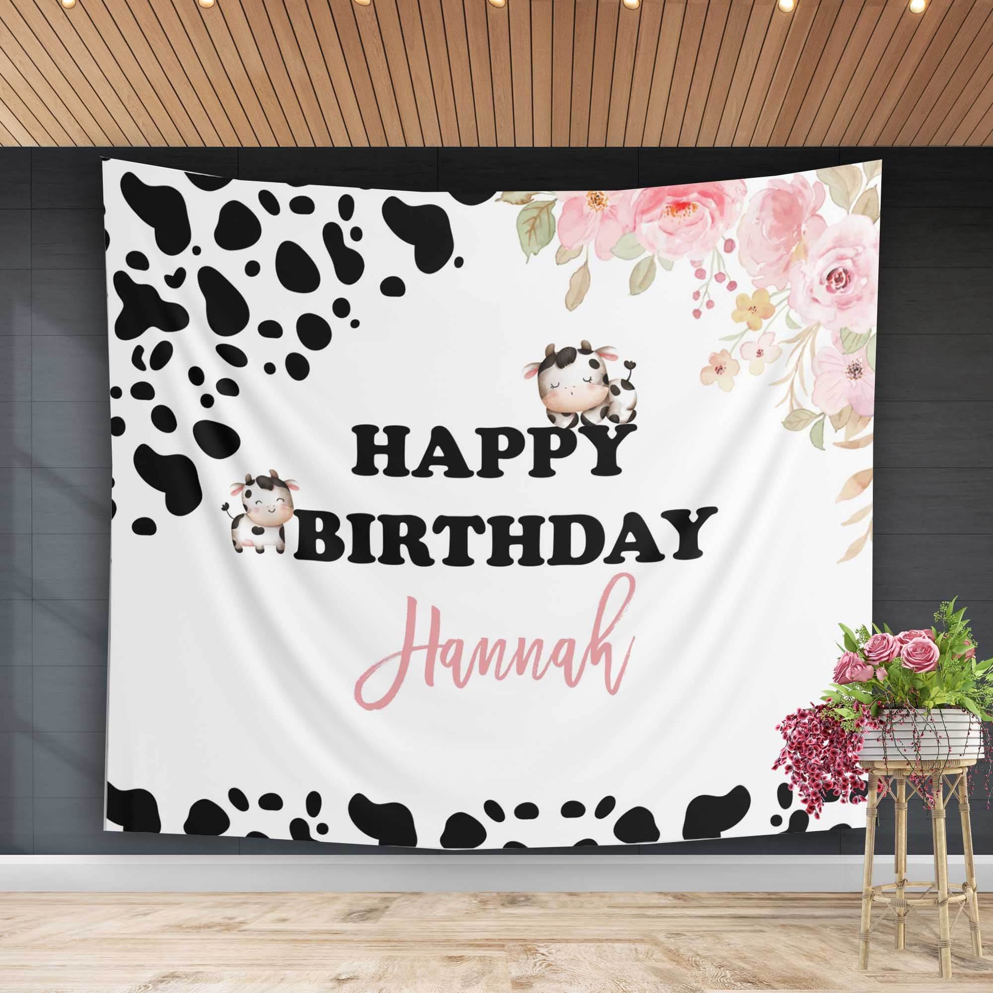 Cowprint Kids Floral Birthday Backdrop - iJay Backdrops