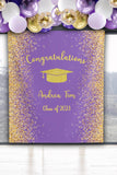 Purple Gold Graduation Backdrop, 2023 Prom Photo Booth, Gold Glitter Congrats Grad Banner, Grad Ceremony Background, College Grad Party - iJay Backdrops