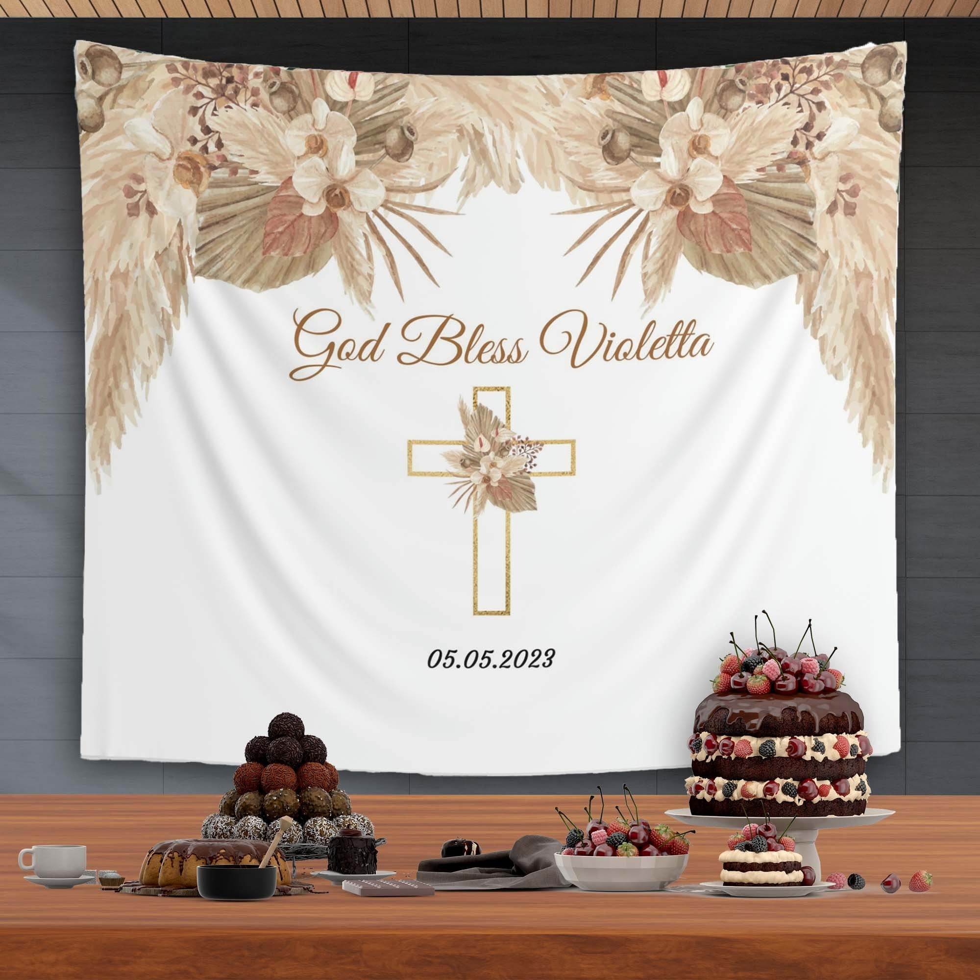 Boho Baptism Holy Communion Pampas Backdrop - iJay Backdrops