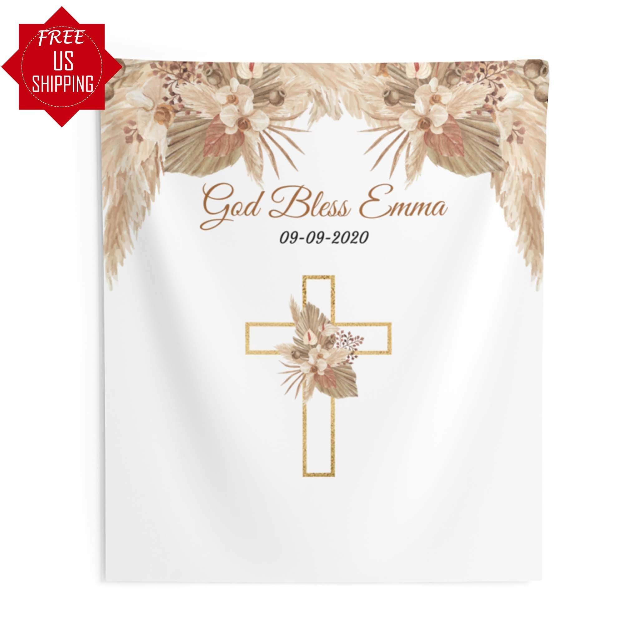 Boho Baptism Holy Communion Pampas Backdrop - iJay Backdrops