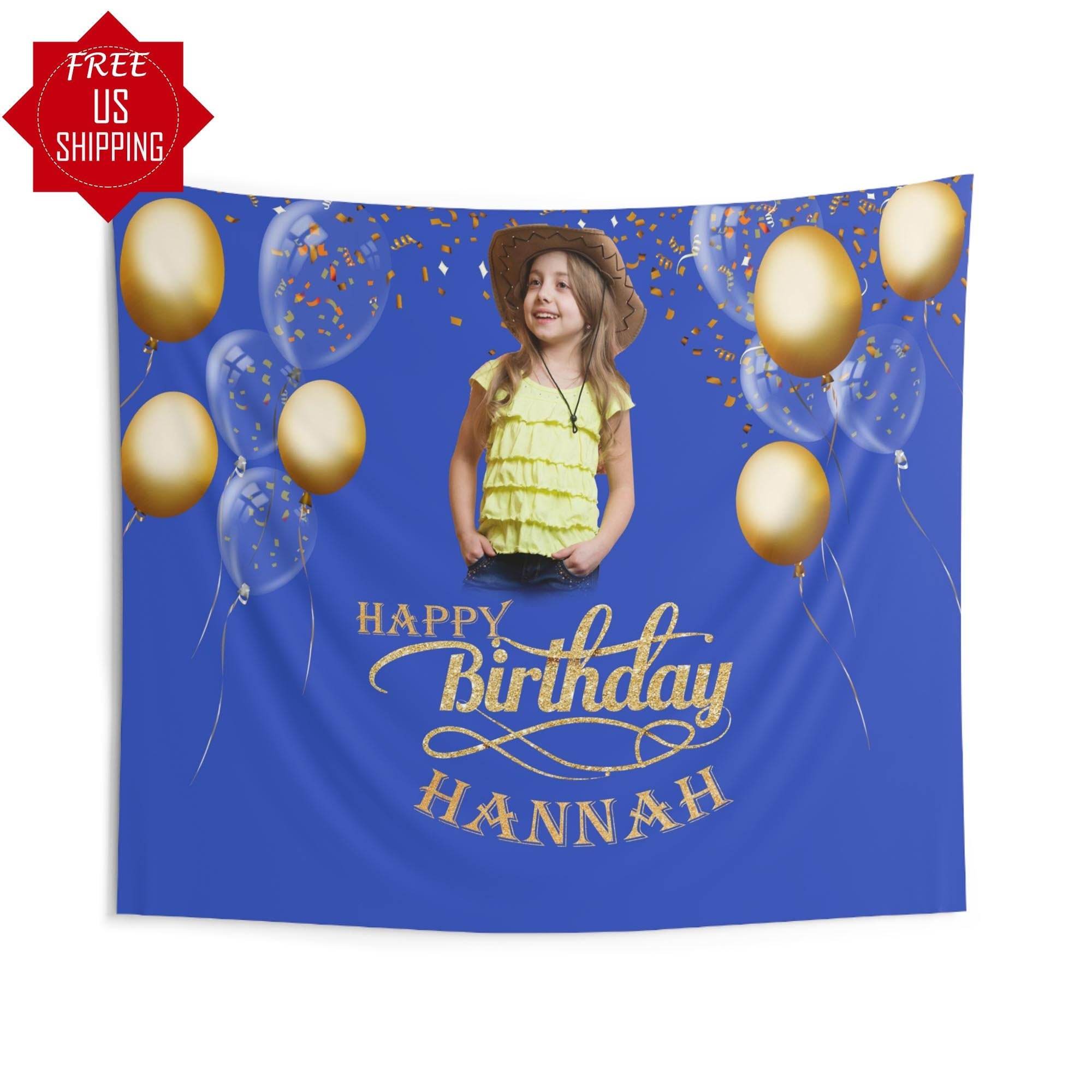 Custom Photo Black and Gold Birthday Balloon Backdrop - iJay Backdrops