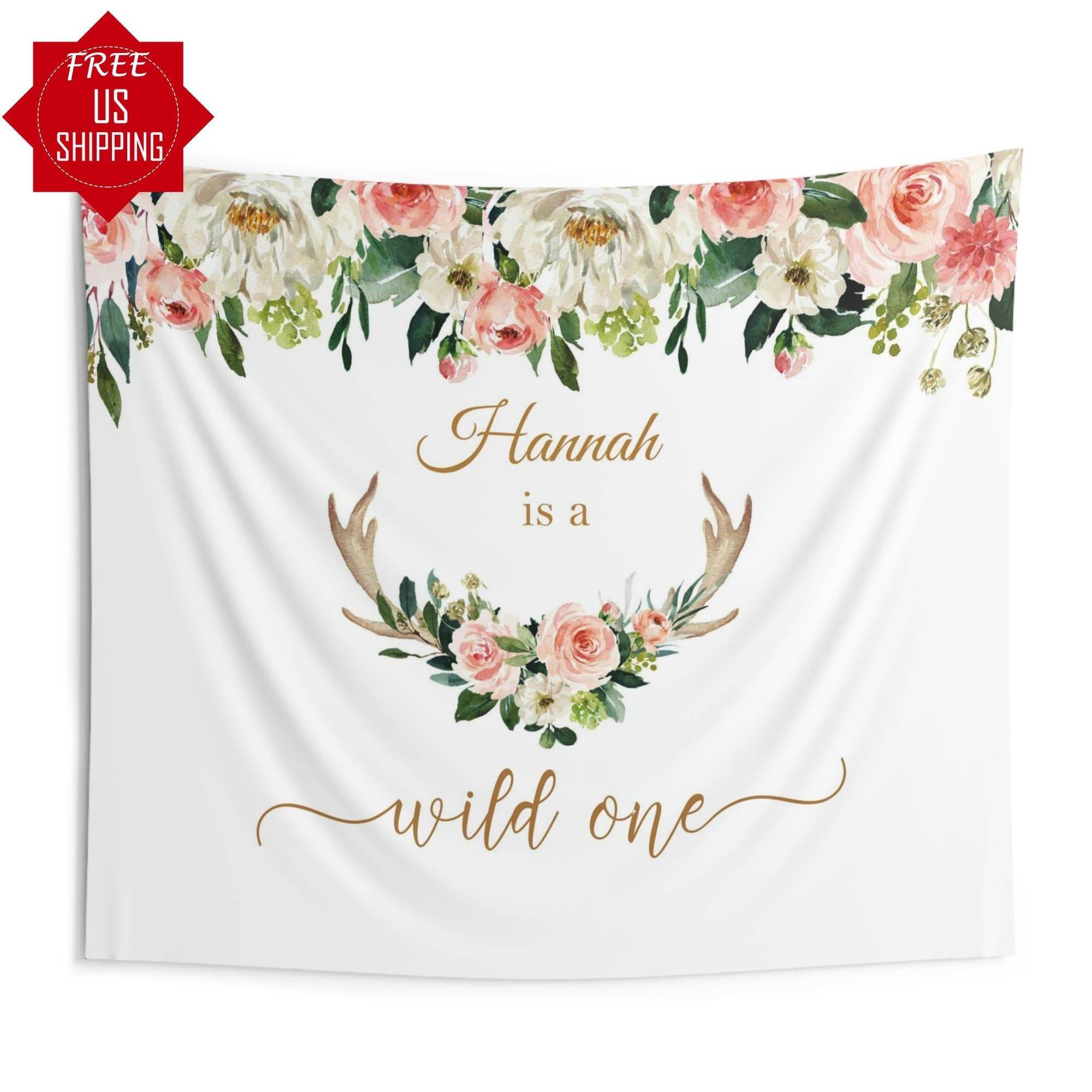 Floral Deer Antlers First Birthday Backdrop - iJay Backdrops