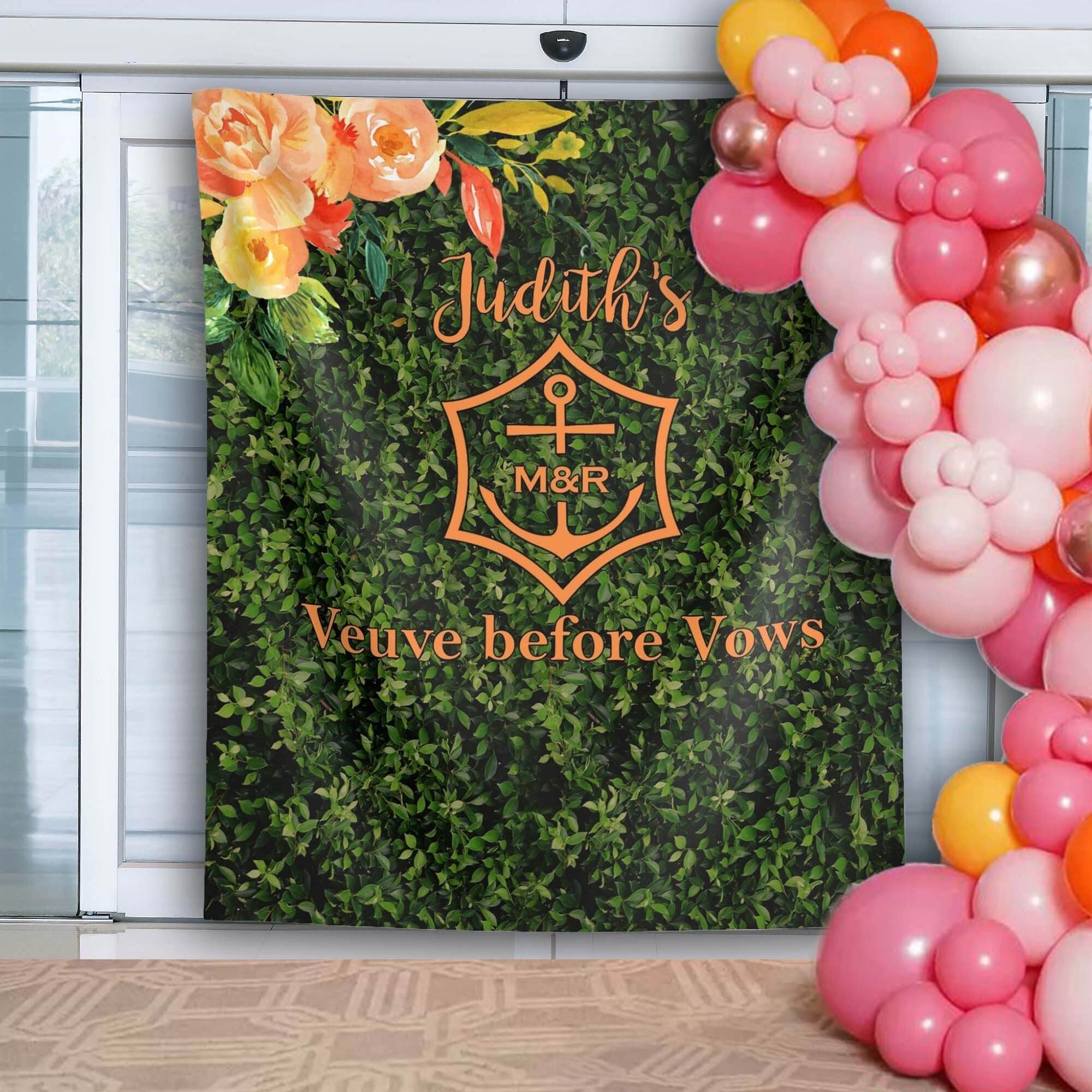Veuve before Vows Bachelorette Backdrop Artificial Grass Wall Greenery Champagne Pink Orange Banner Hedge Bridal Shower Rendez Veuve Decor - iJay Backdrops