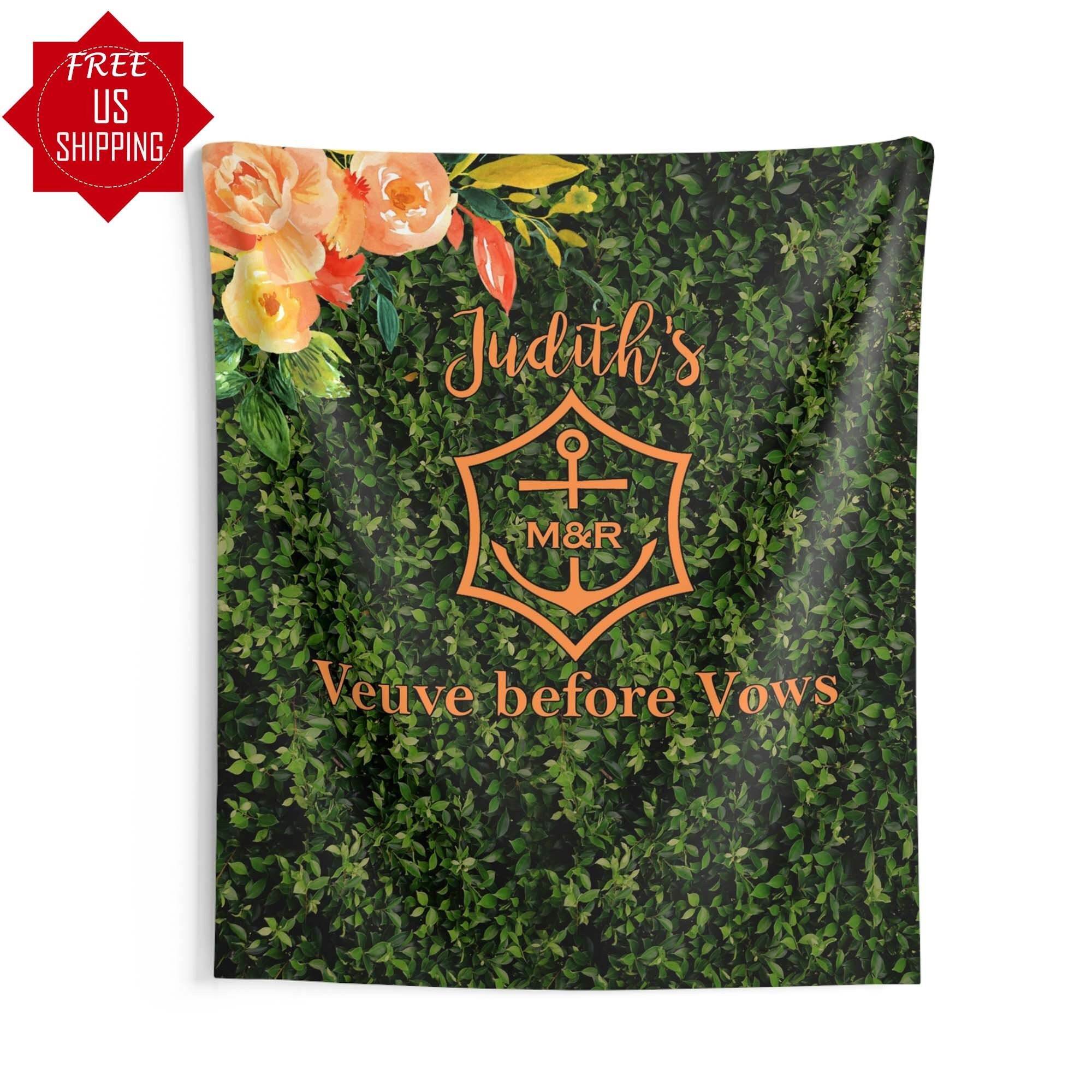 Veuve before Vows Bachelorette Backdrop Artificial Grass Wall Greenery Champagne Pink Orange Banner Hedge Bridal Shower Rendez Veuve Decor - iJay Backdrops