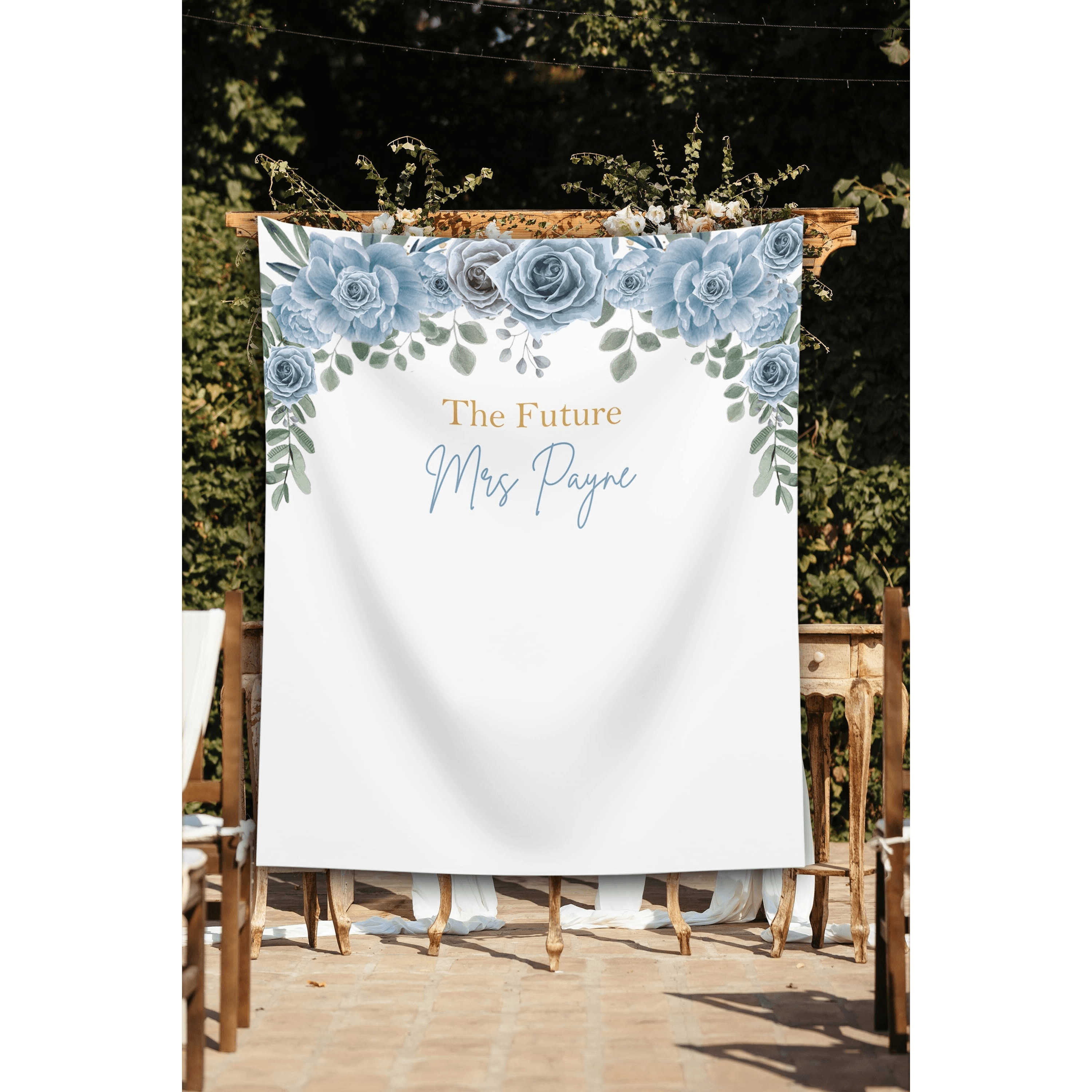 Blue floral Future Mrs Backdrop - iJay Backdrops