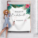 Tropical Bridal Shower Backdrop Bachelorette Weekend Decor Champagne Bottle Glasses Photo Booth Destination Banner Palm Bridal Tapestry