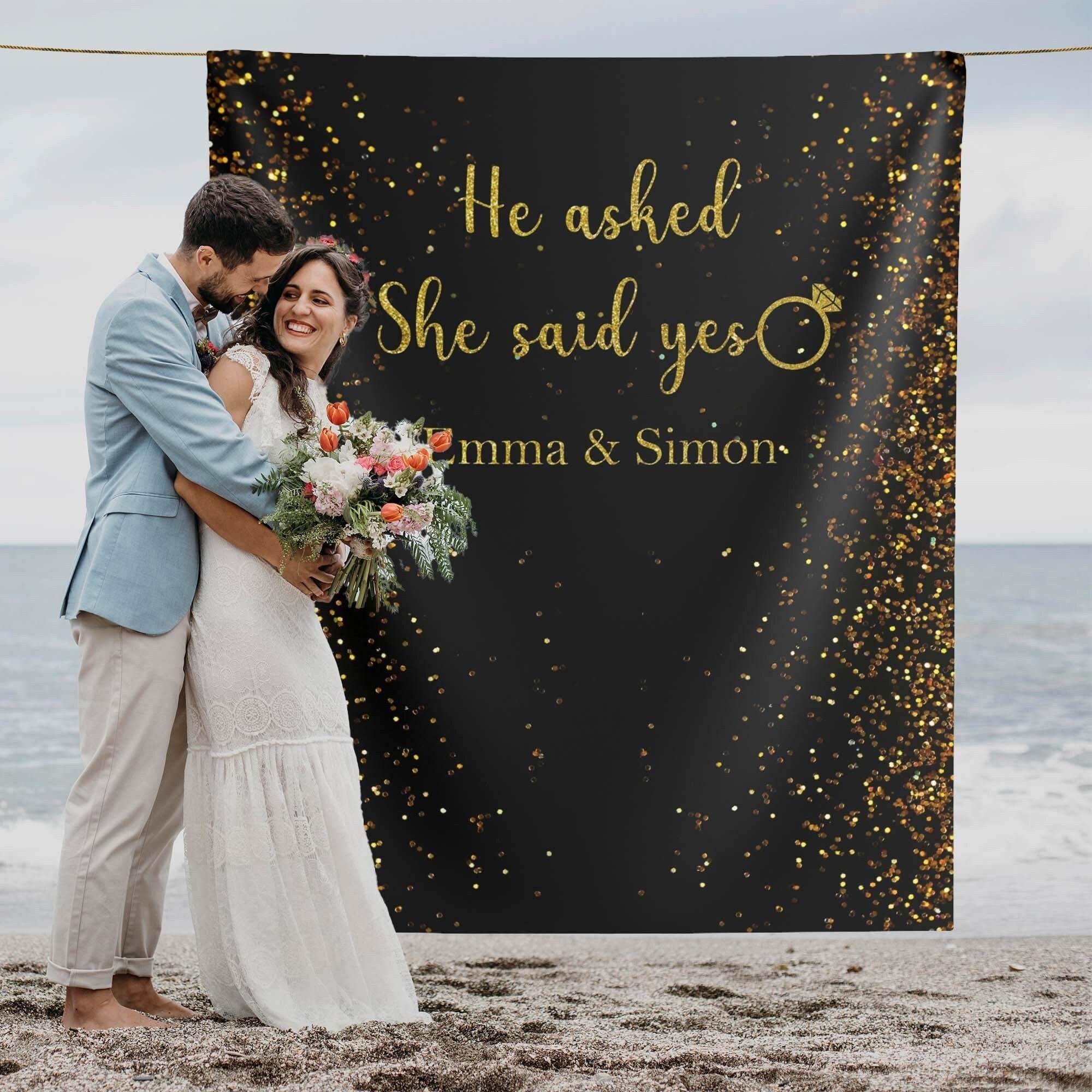 She Said Yes Engagement Banner Marry Me Backdrop Engagement Signs He Asked She Said Yes Engagement Photo Backdrop Bachelorette Party Idea - iJay Backdrops