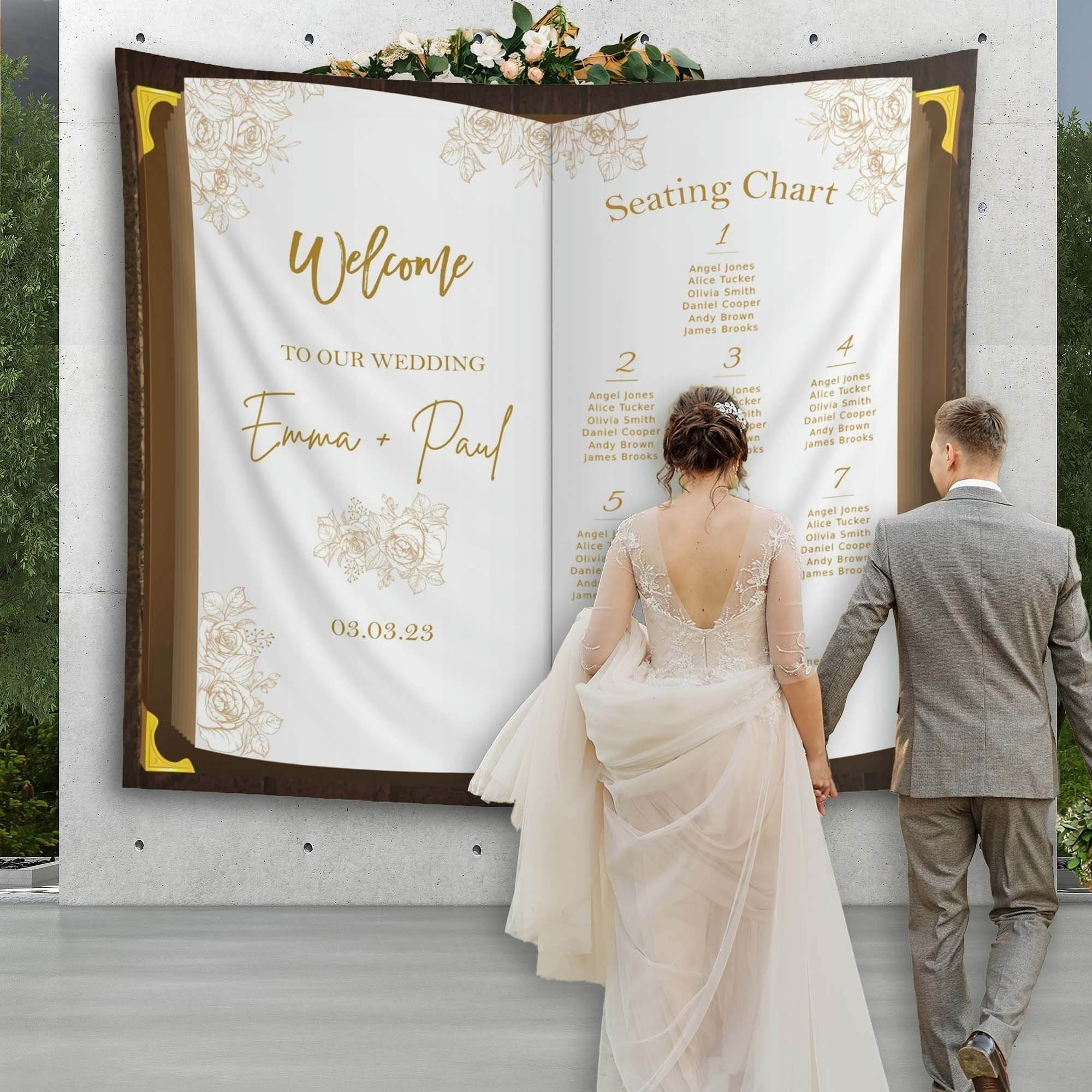 Seating Chart Book Backdrop Large Wedding Personalized Seating Chart Banner Entrance Sign Custom Welcome Seating Sign Wedding Guests Plan - iJay Backdrops