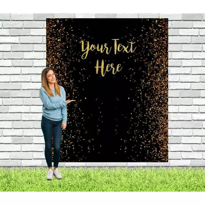 Black and Gold Personalized Birthday Backdrop - iJay Backdrops