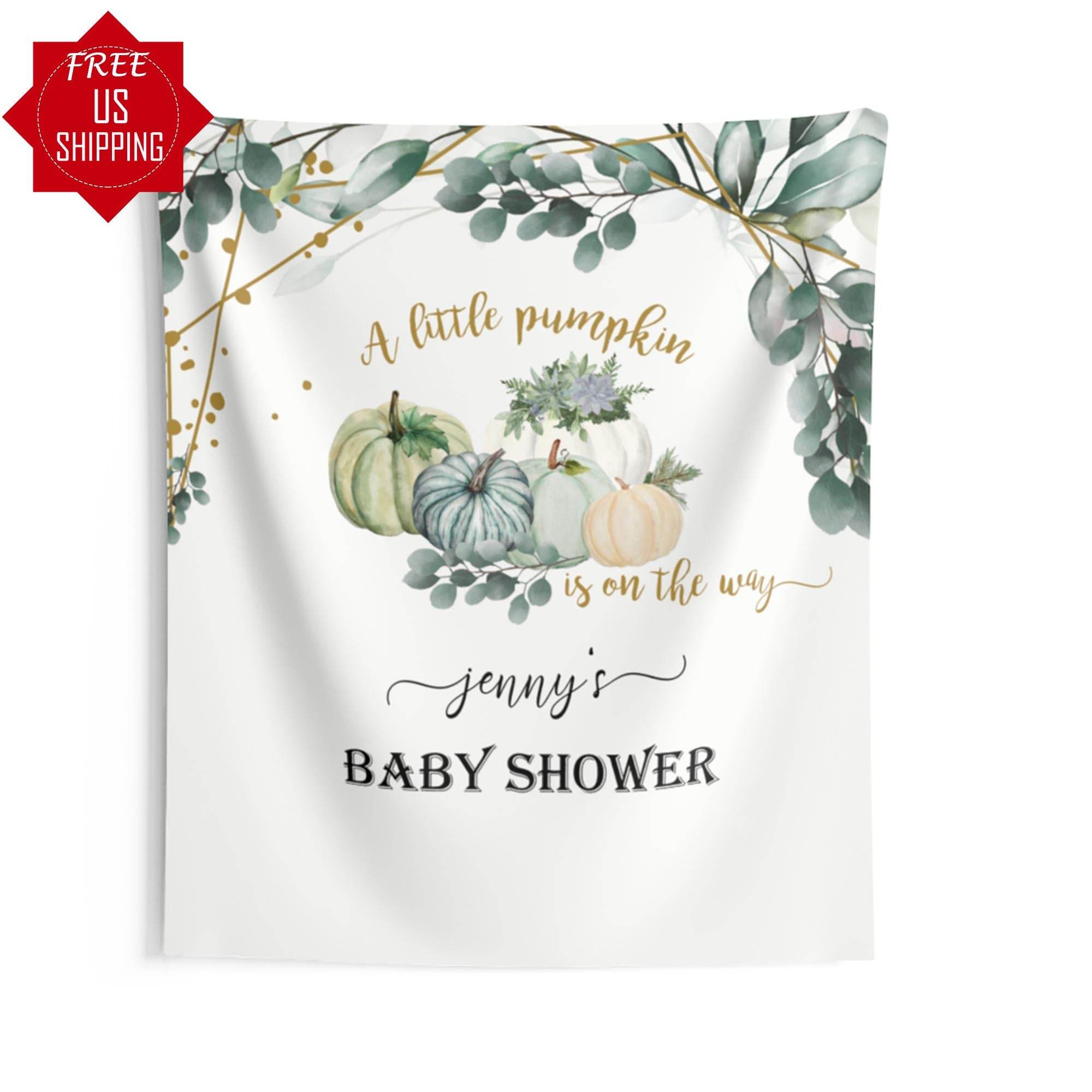 Greenery Pumpkin Baby Shower Backdrop - iJay Backdrops