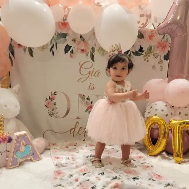 Pink Floral Kids Birthday Backdrop - iJay Backdrops
