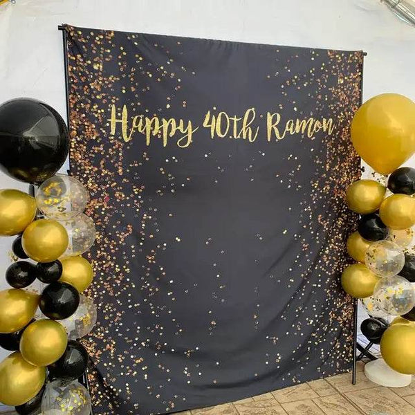 Black and Gold Personalized Birthday Backdrop
