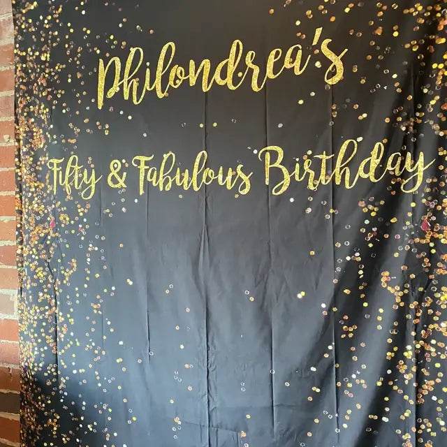 Black and Gold Personalized Birthday Backdrop - iJay Backdrops