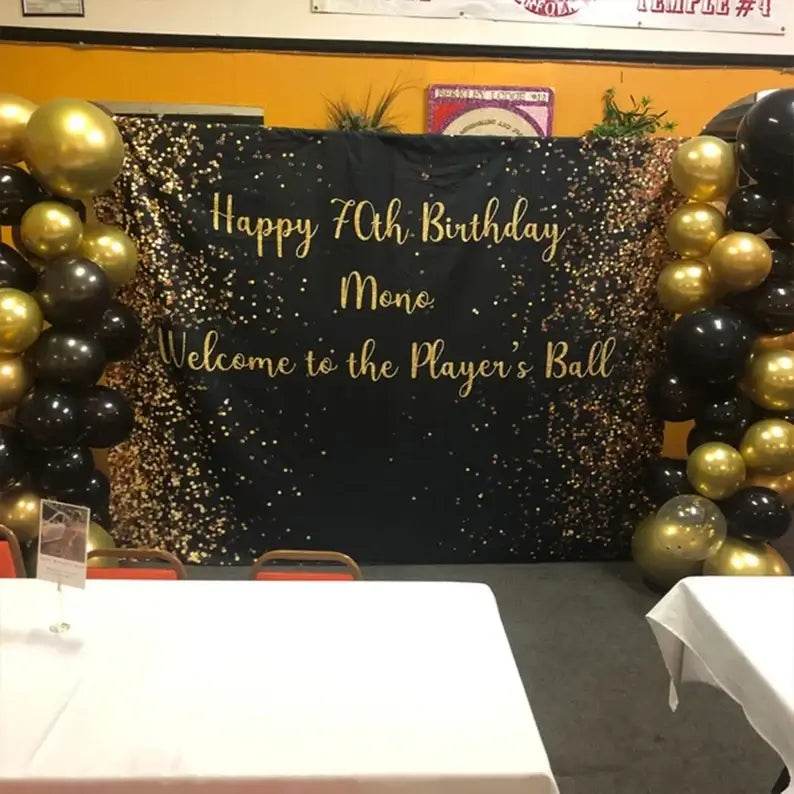 Black and Gold Personalized Birthday Backdrop - iJay Backdrops