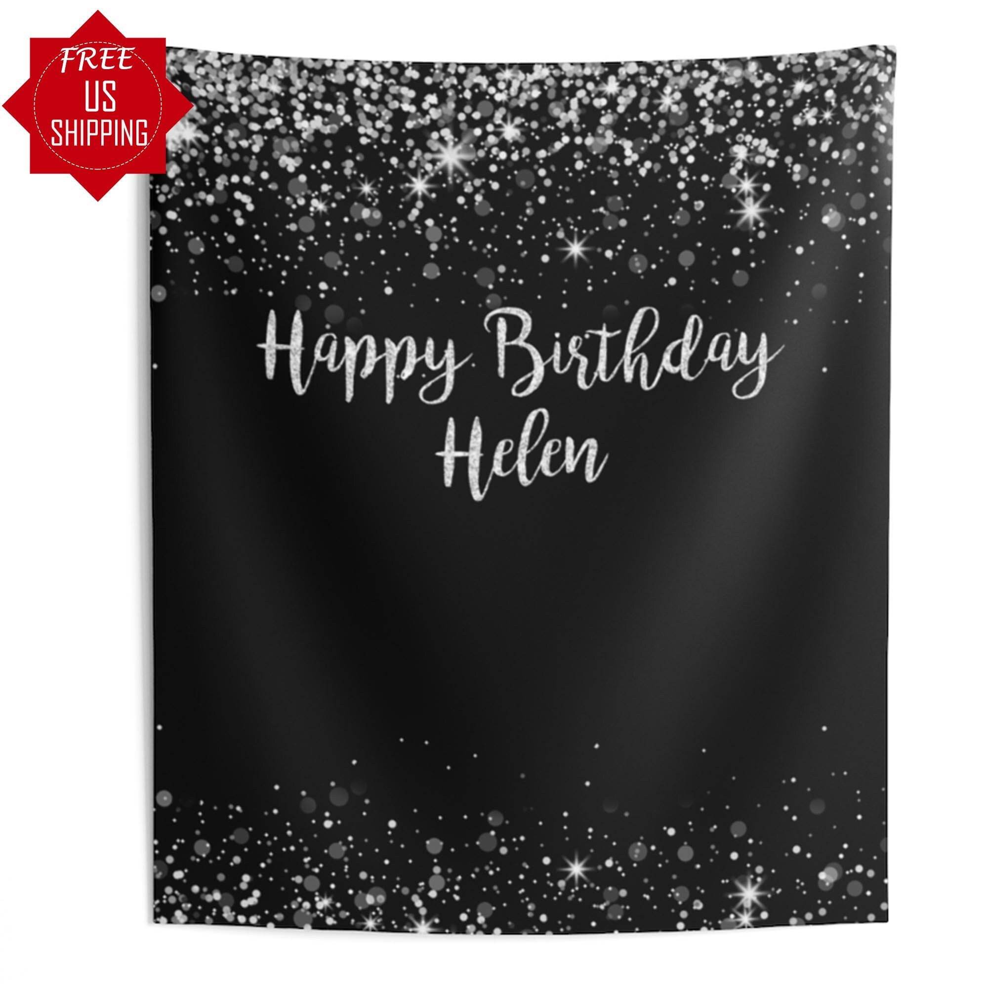 Personalised Black and Silver Glitter Backdrop - iJay Backdrops