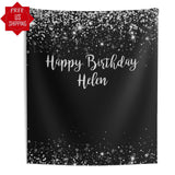 Personalised Black and Silver Glitter Backdrop - iJay Backdrops