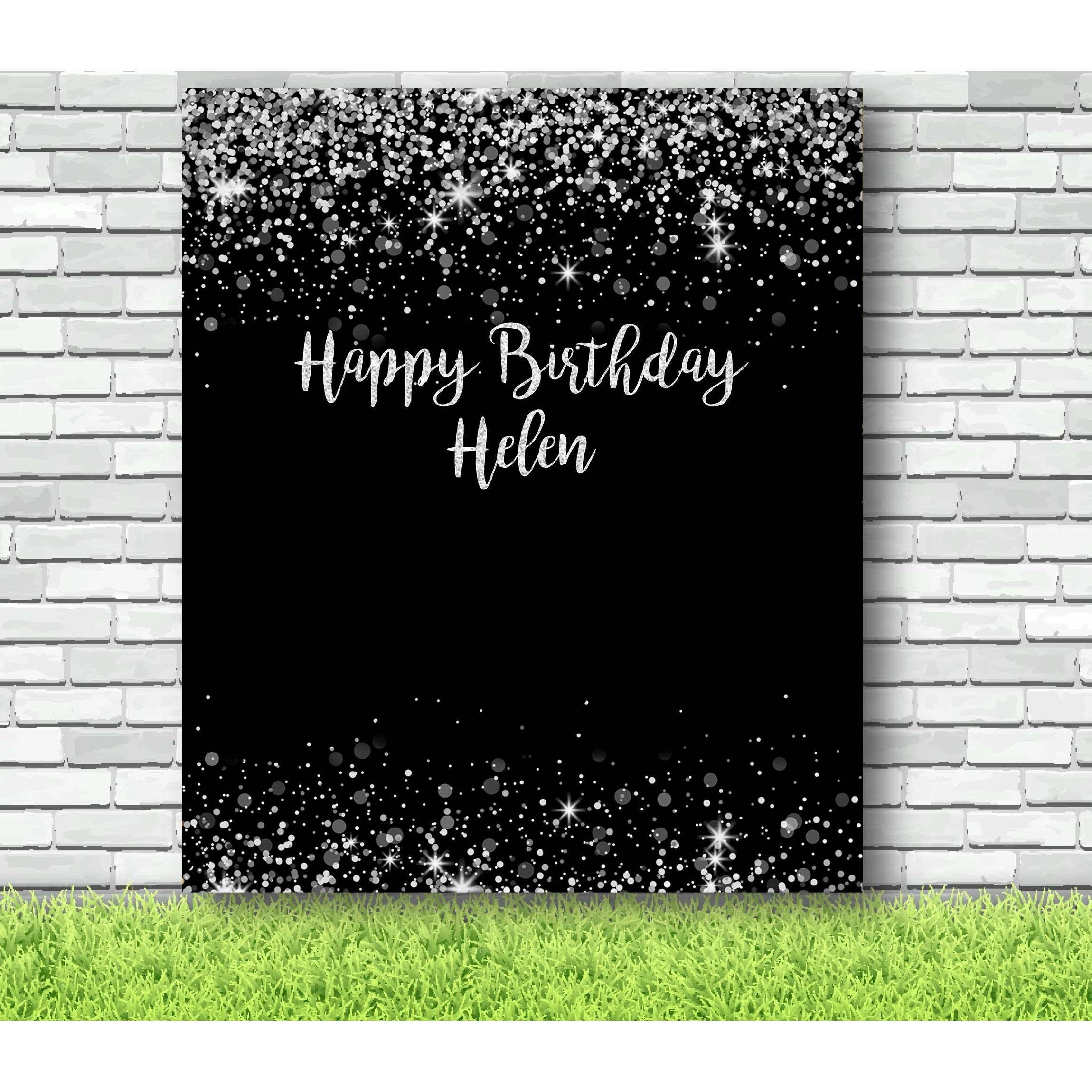 Personalised Black and Silver Glitter Backdrop - iJay Backdrops