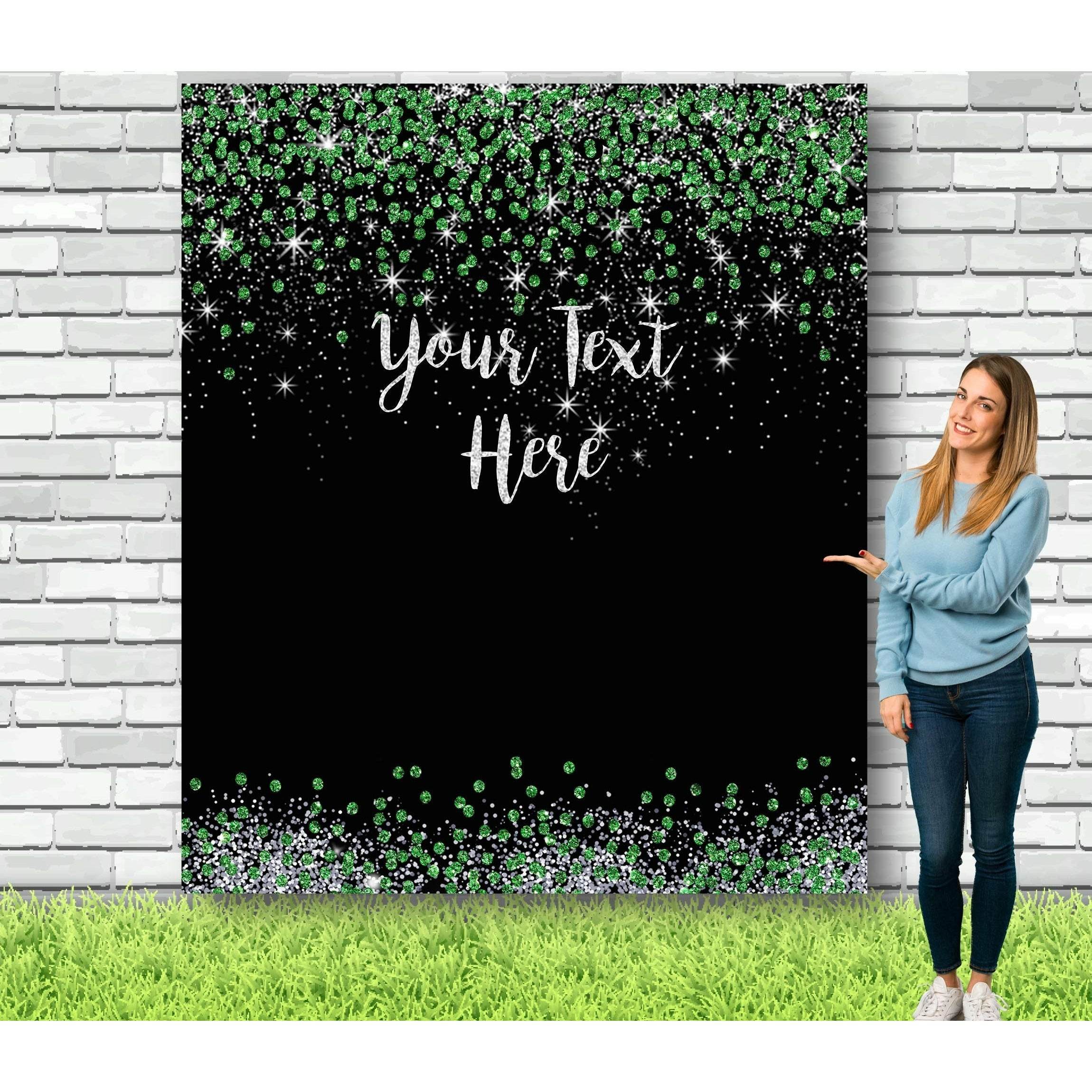 Personalized Green and Silver Glitter Backdrop - iJay Backdrops