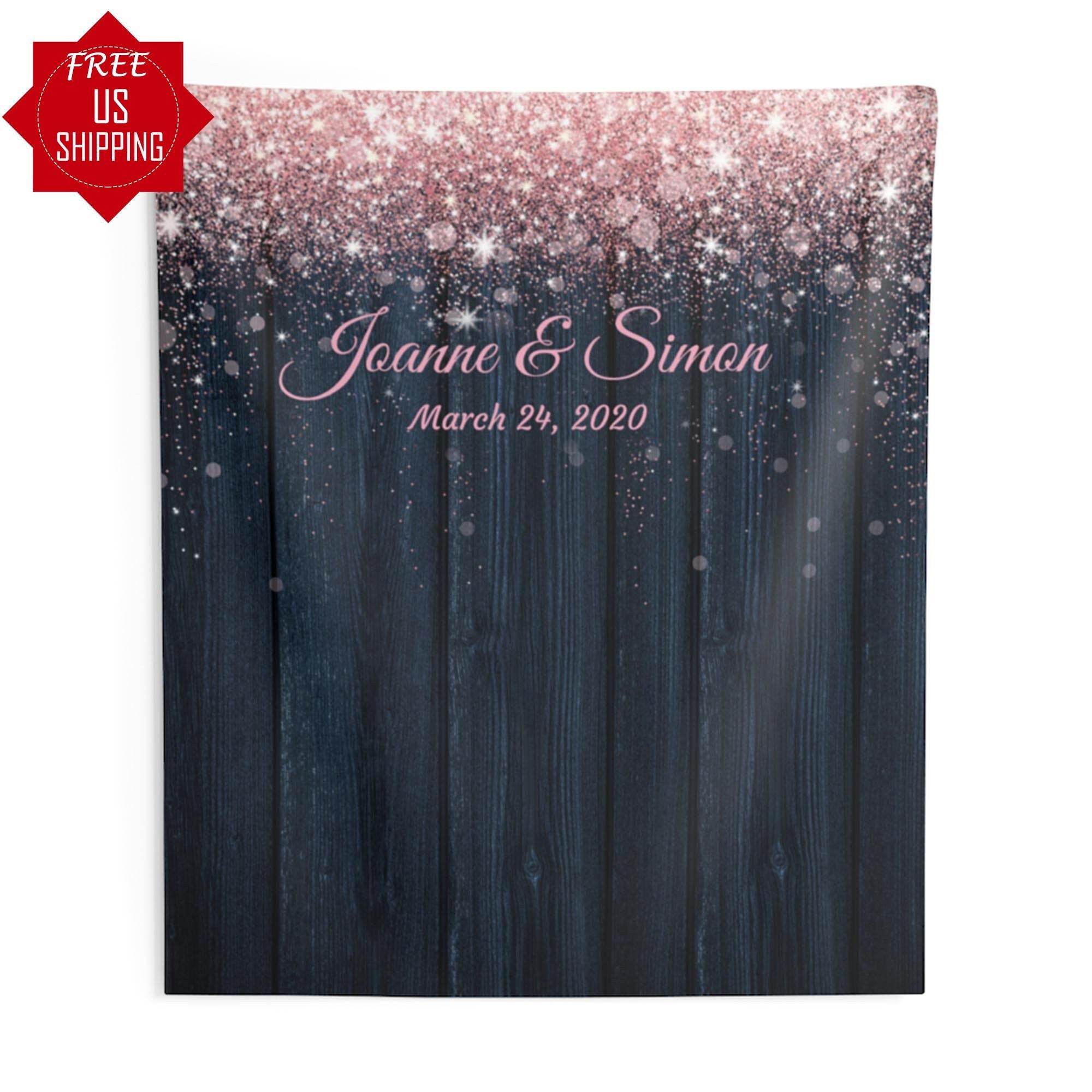 Navy and Pink Glitter Wedding Backdrop - iJay Backdrops