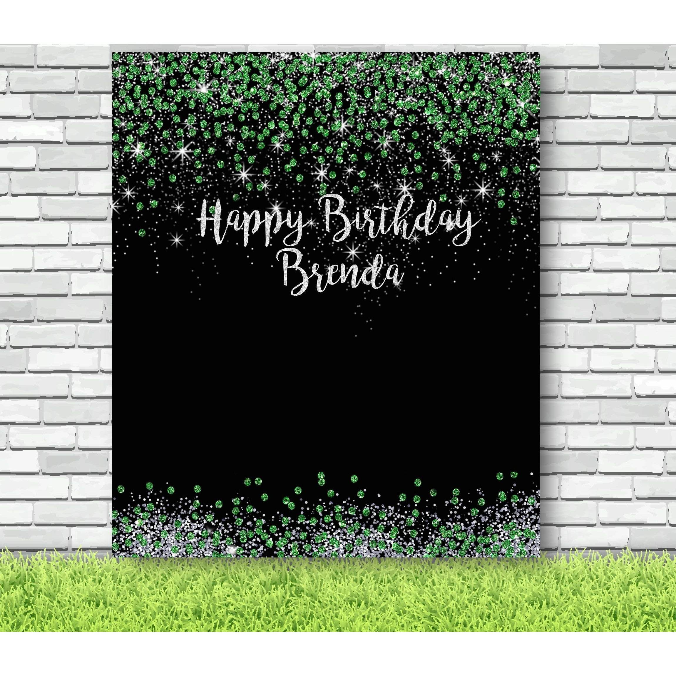 Personalized Green and Silver Glitter Backdrop - iJay Backdrops
