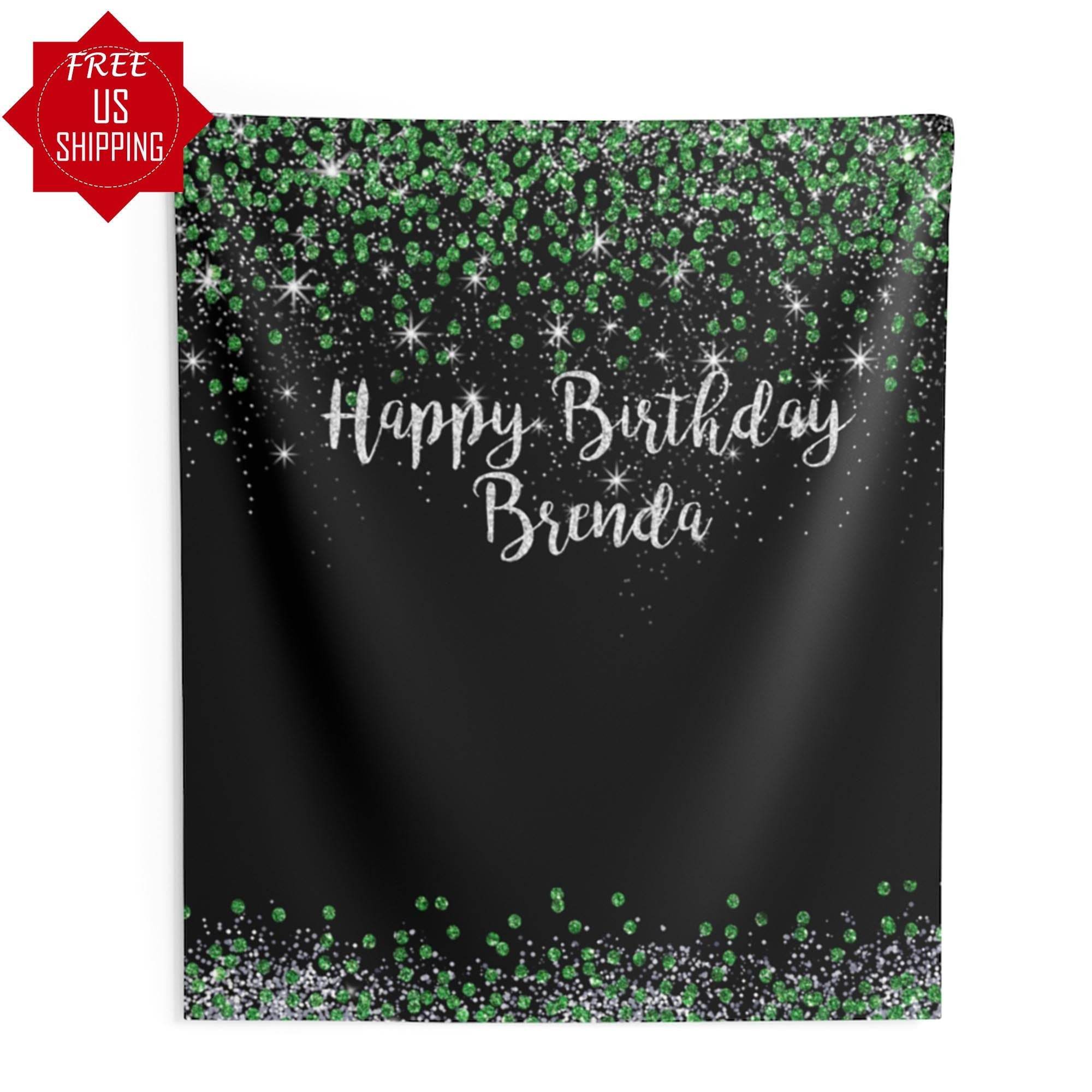 Personalized Green and Silver Glitter Backdrop - iJay Backdrops