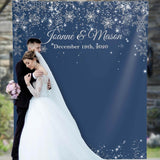 Blue Winter Wedding backdrop with  Snowflakes