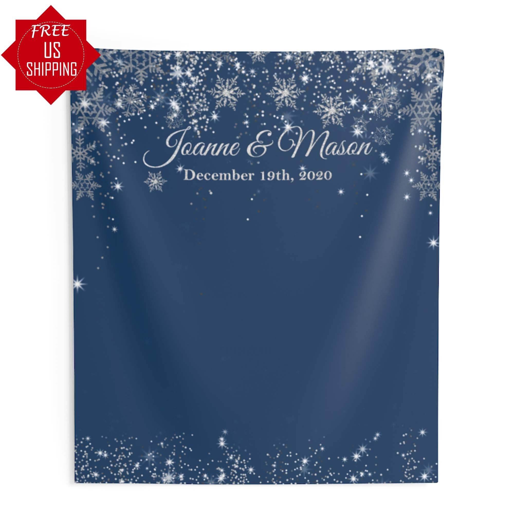 Blue Winter Wedding backdrop with Snowflakes - iJay Backdrops