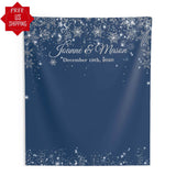 Blue Winter Wedding backdrop with Snowflakes - iJay Backdrops
