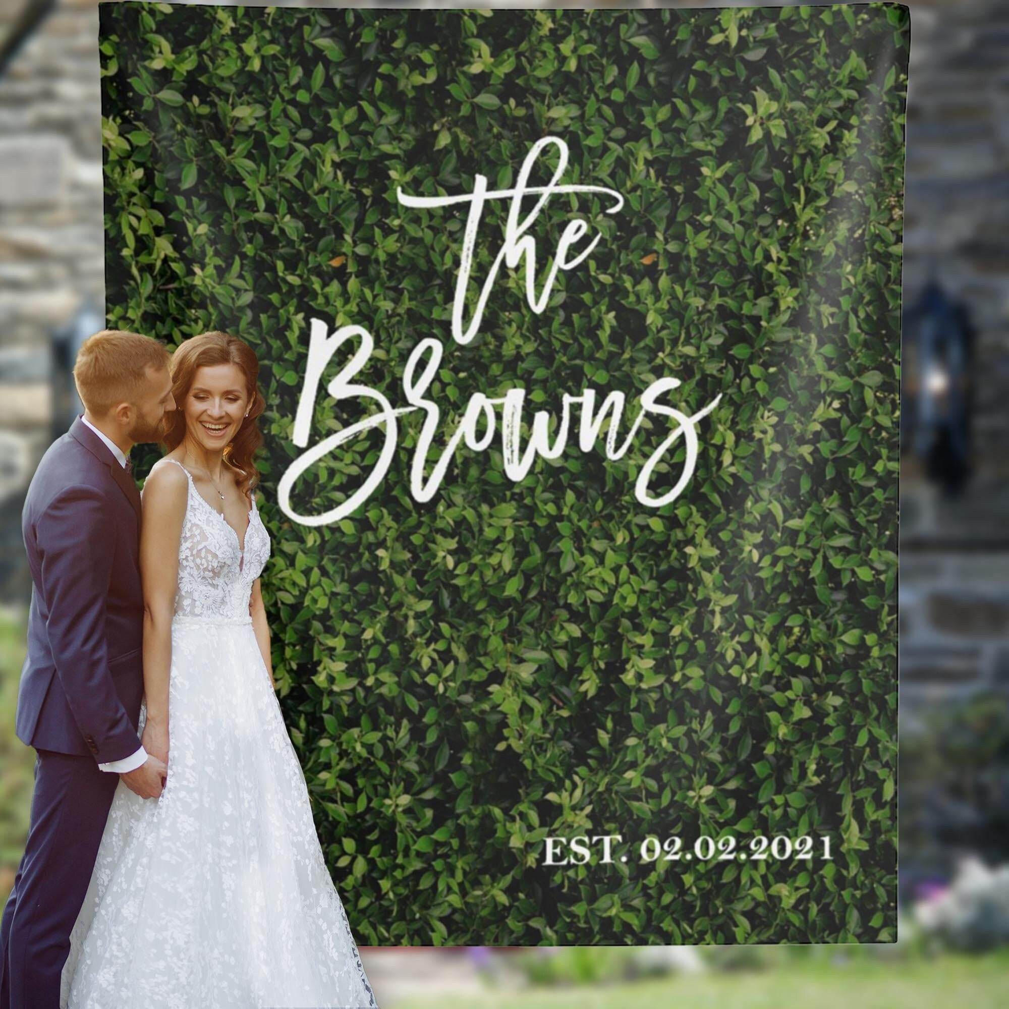 Custom Name Fabric Grass Wall Wedding Backdrop - iJay Backdrops
