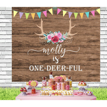 One-Deerful Rustic Kids Birthday Backdrop - iJay Backdrops