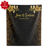 Personalized Black and Gold Glitter Wedding Backdrop - iJay Backdrops