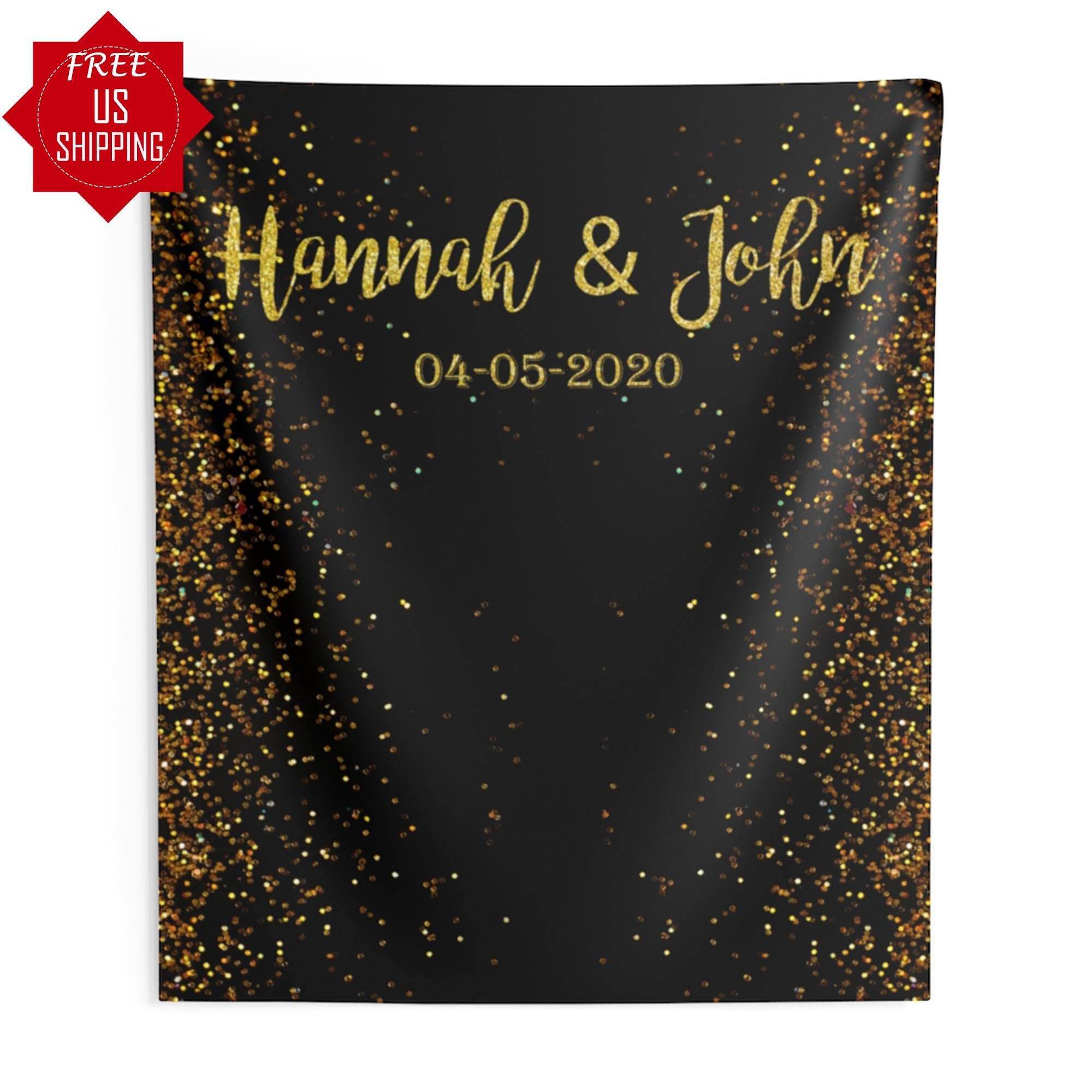Black and Gold Wedding Backdrop With Glitters - iJay Backdrops
