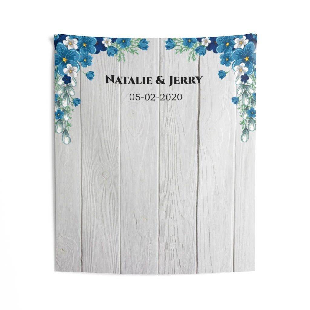 Personalized Rustic Blue Floral Wedding Backdrop - iJay Backdrops