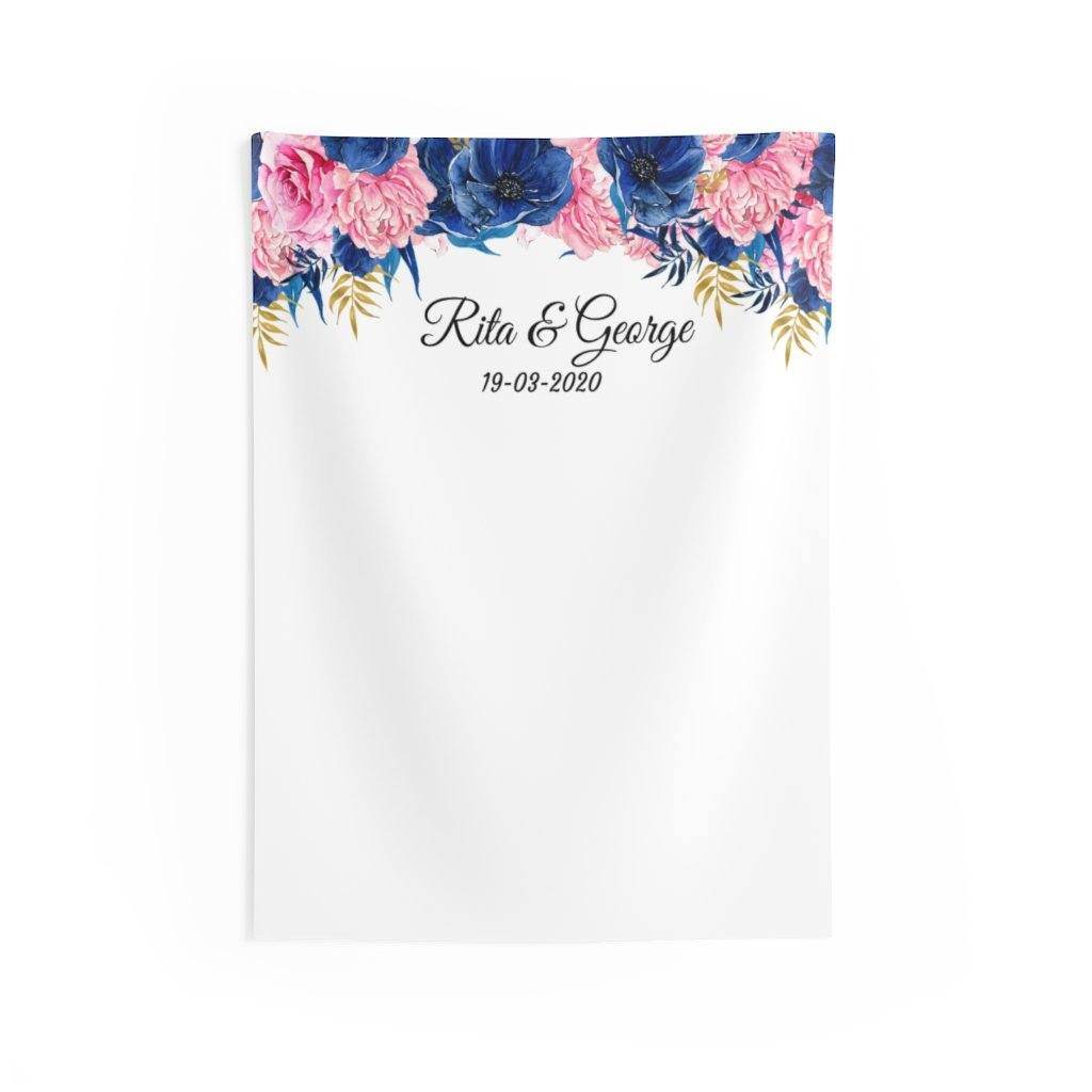 Personalized Blue, Pink Floral Wedding Backdrop - iJay Backdrops