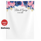 Personalized Blue, Pink Floral Wedding Backdrop - iJay Backdrops