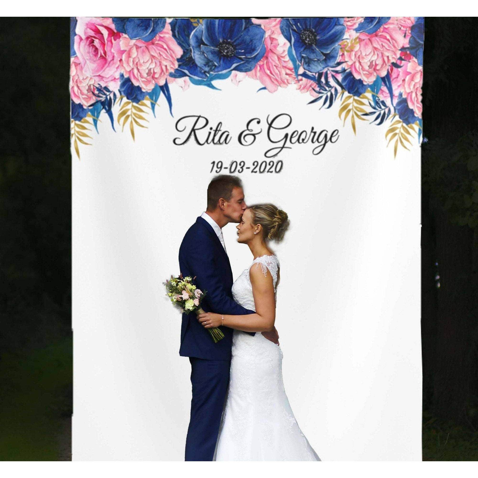 Personalized Blue, Pink Floral Wedding Backdrop - iJay Backdrops