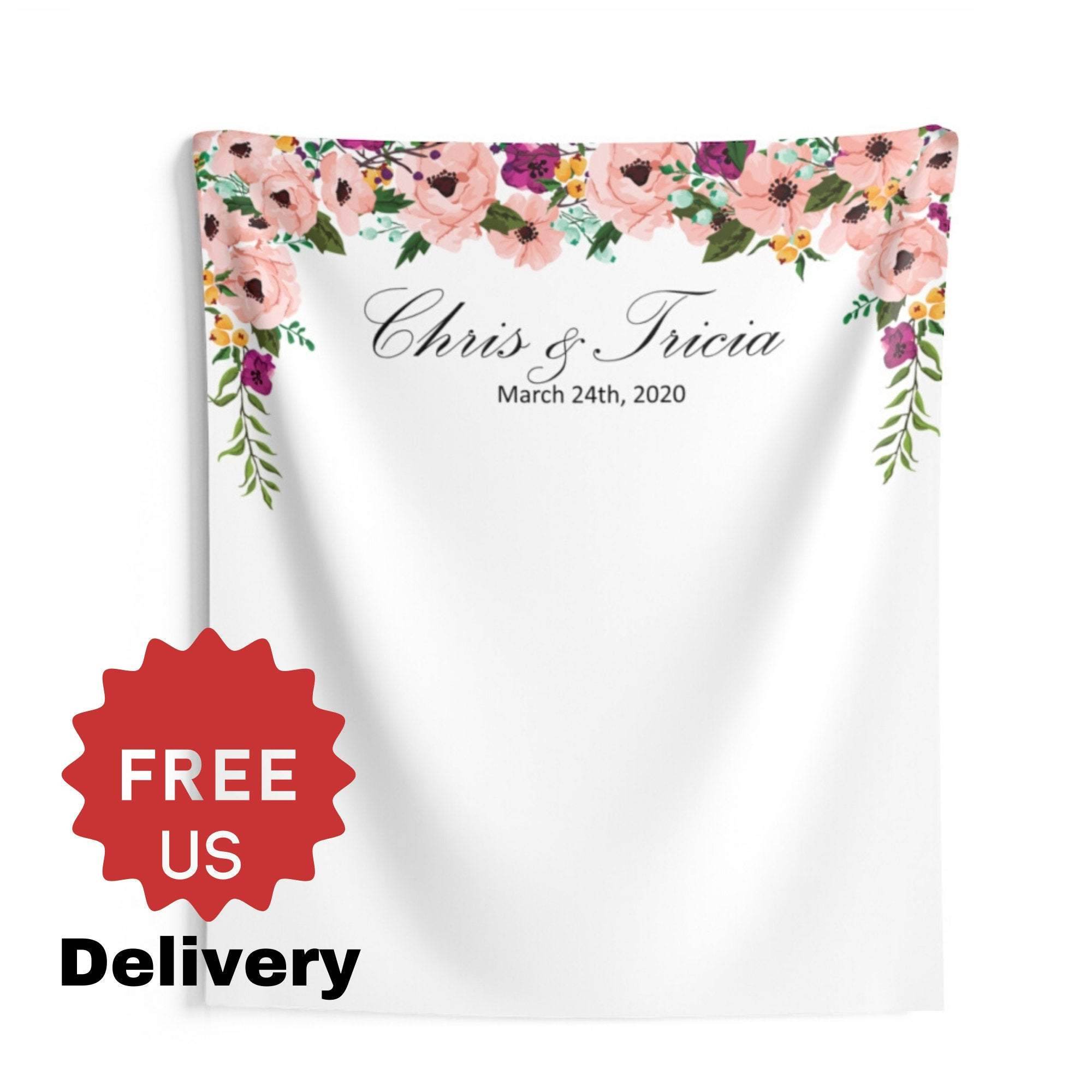 Personalized Floral Wedding Photo Backdrop - iJay Backdrops