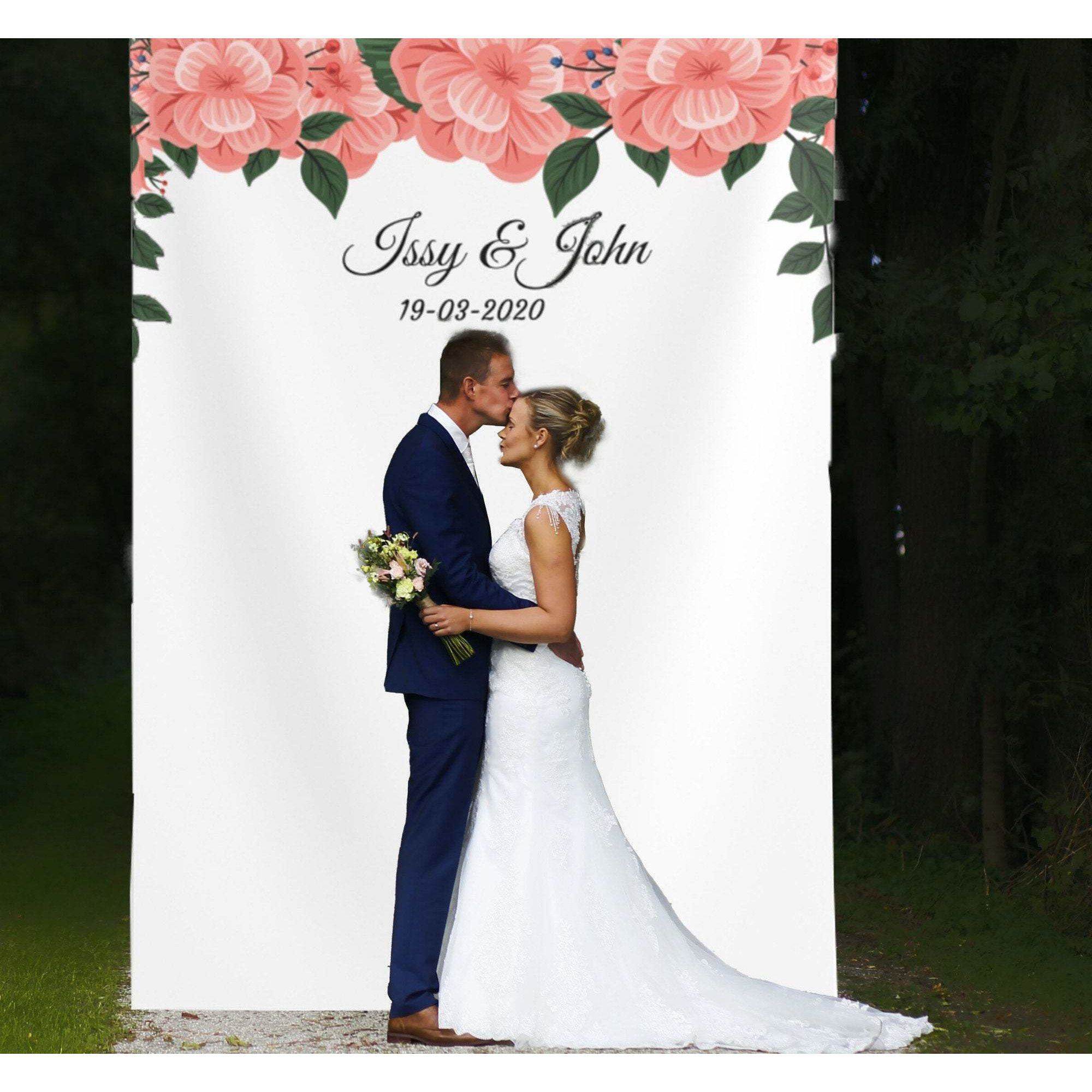 Personalized Floral Wedding Backdrop For Reception / Peach Backdrop - iJay Backdrops