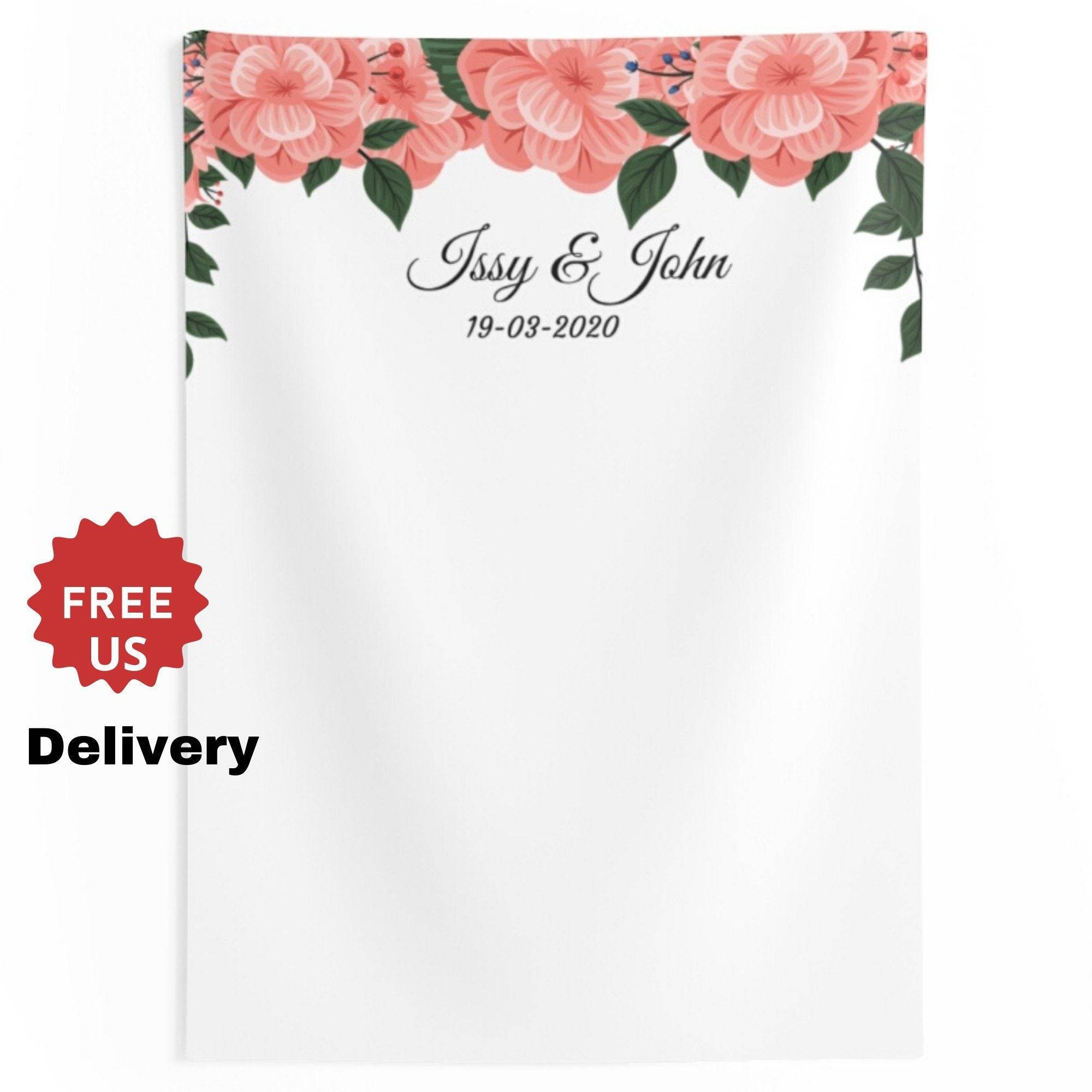 Personalized Floral Wedding Backdrop For Reception / Peach Backdrop - iJay Backdrops