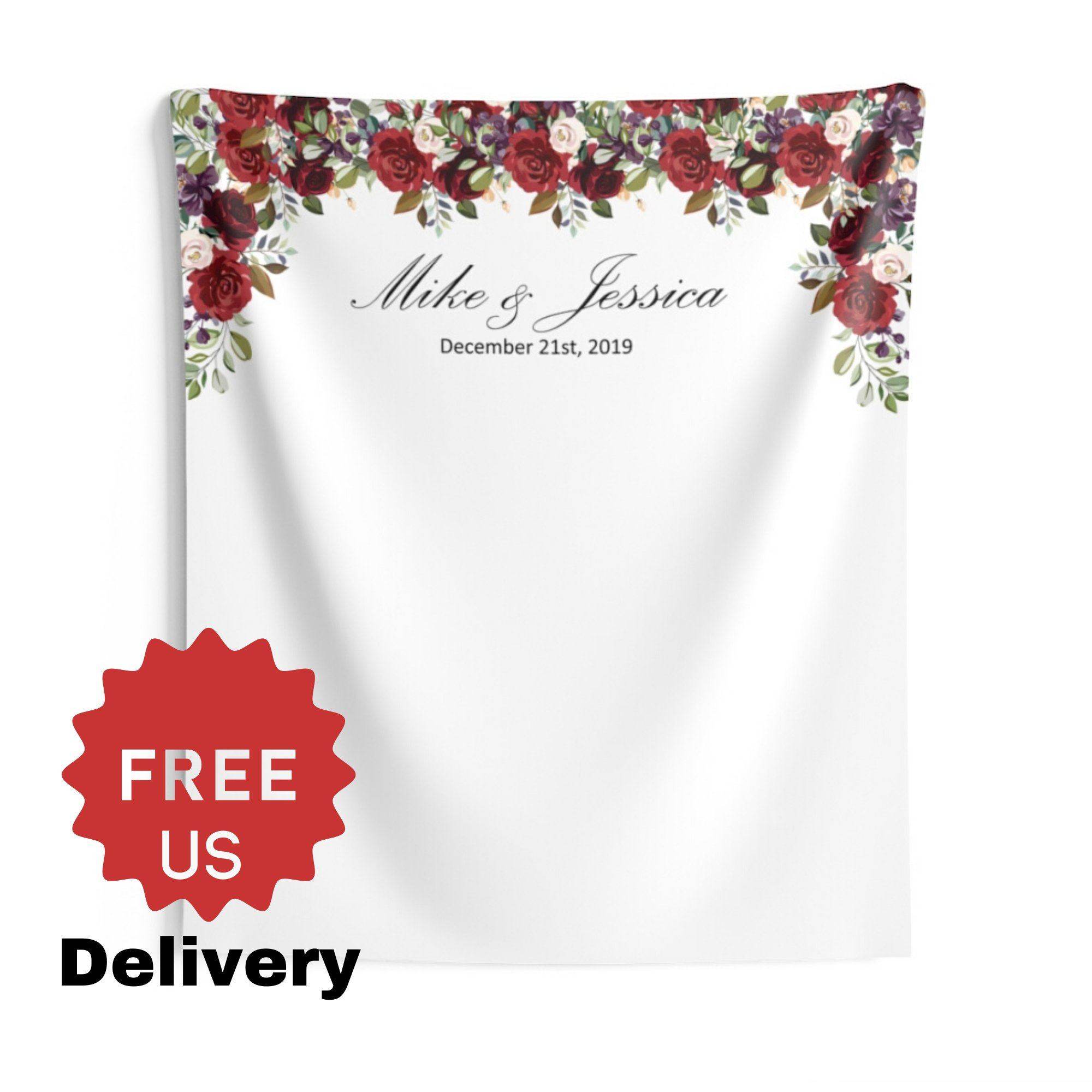 Personalized Red Floral Wedding Backdrop For Reception - Shop Now - iJay Backdrops