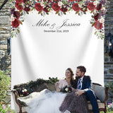 Personalized Red Floral Wedding Backdrop For Reception - Shop Now