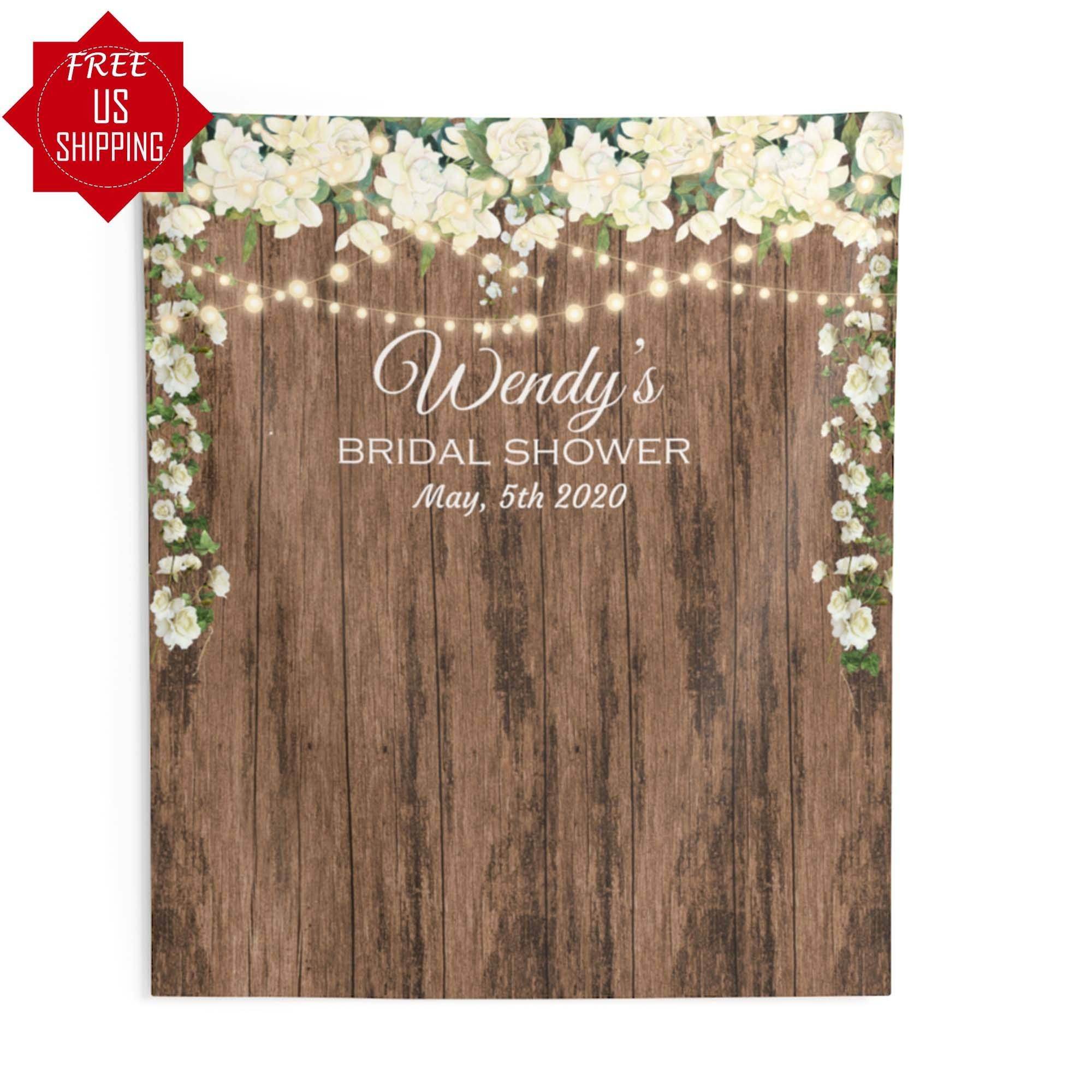 Personalized Rustic Bridal Shower Photobooth Backdrop with Lights - iJay Backdrops