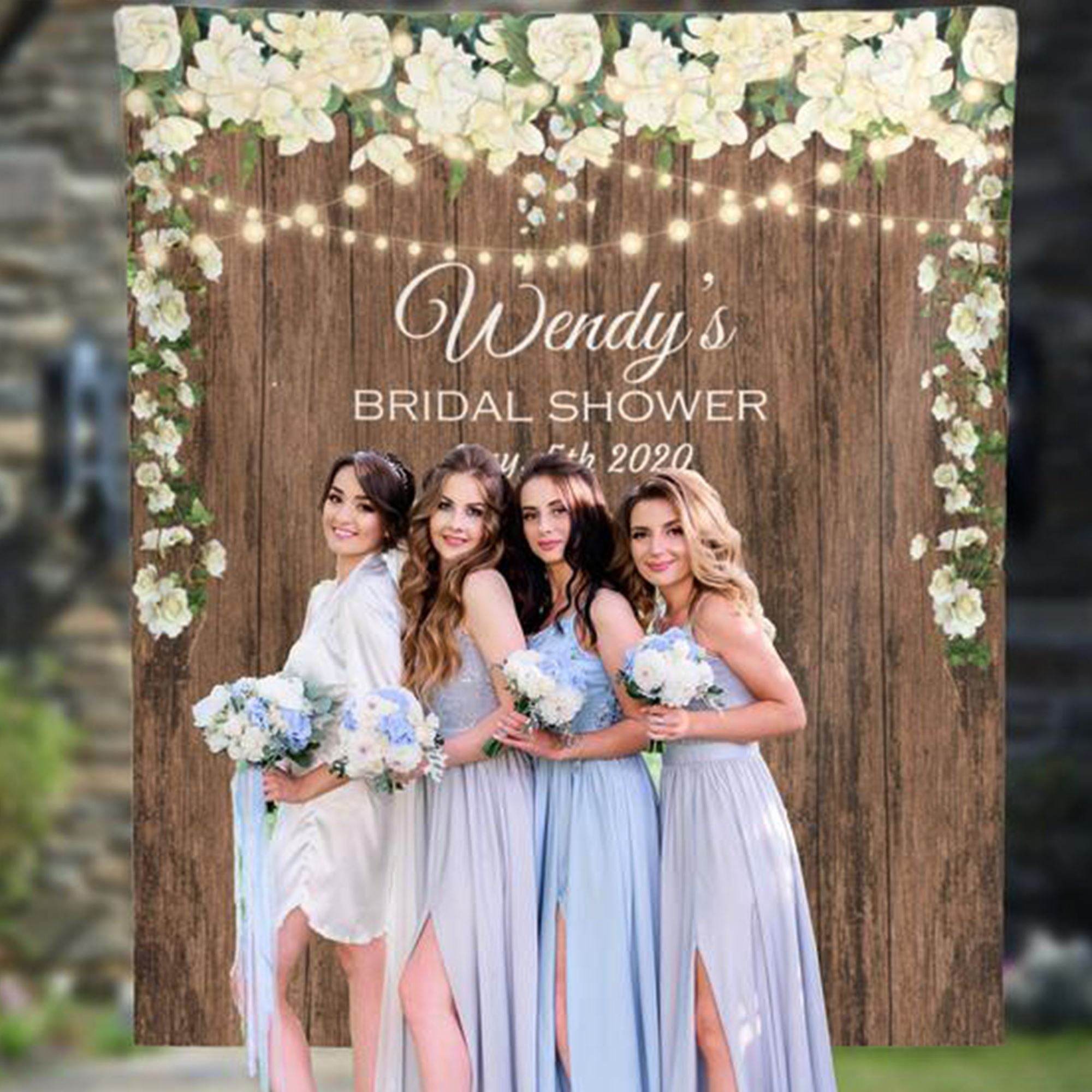Personalized Rustic Bridal Shower Photobooth Backdrop with Lights - iJay Backdrops