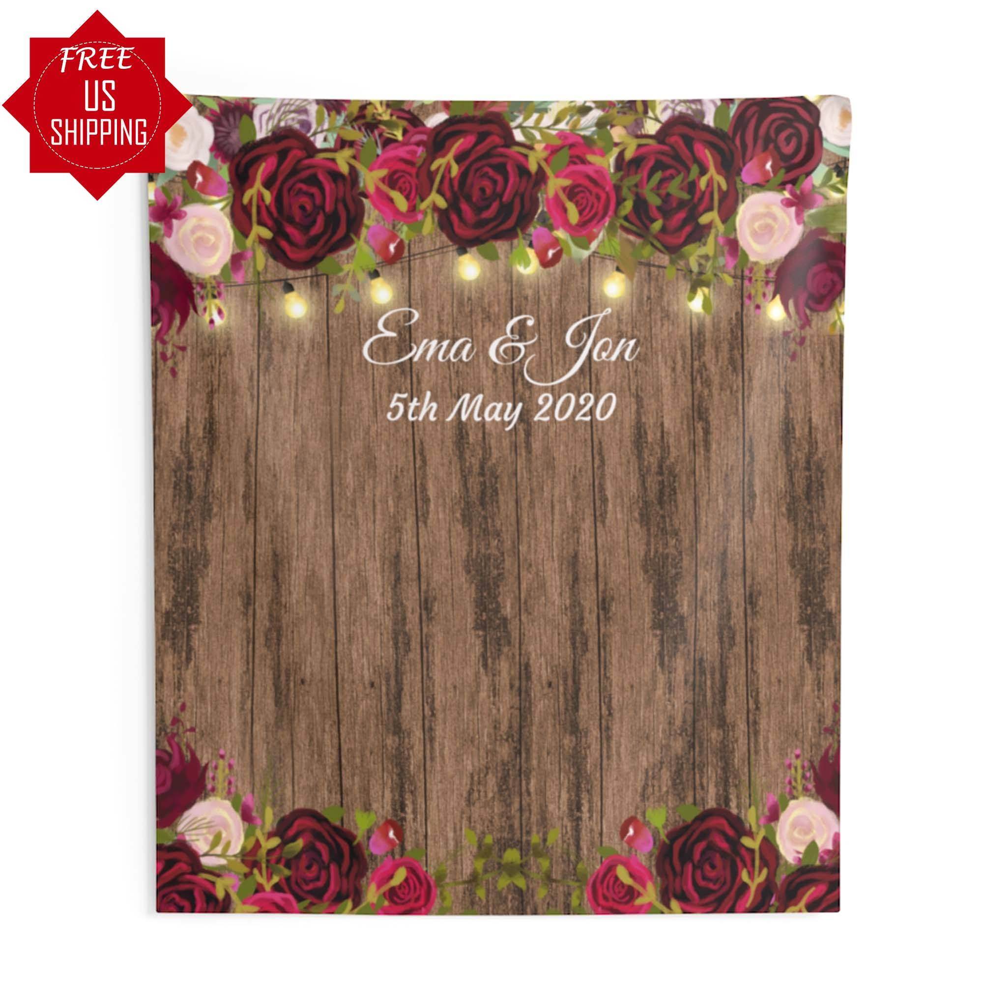 Personalized Rustic Burgundy Wedding backdrop for wedding reception - iJay Backdrops