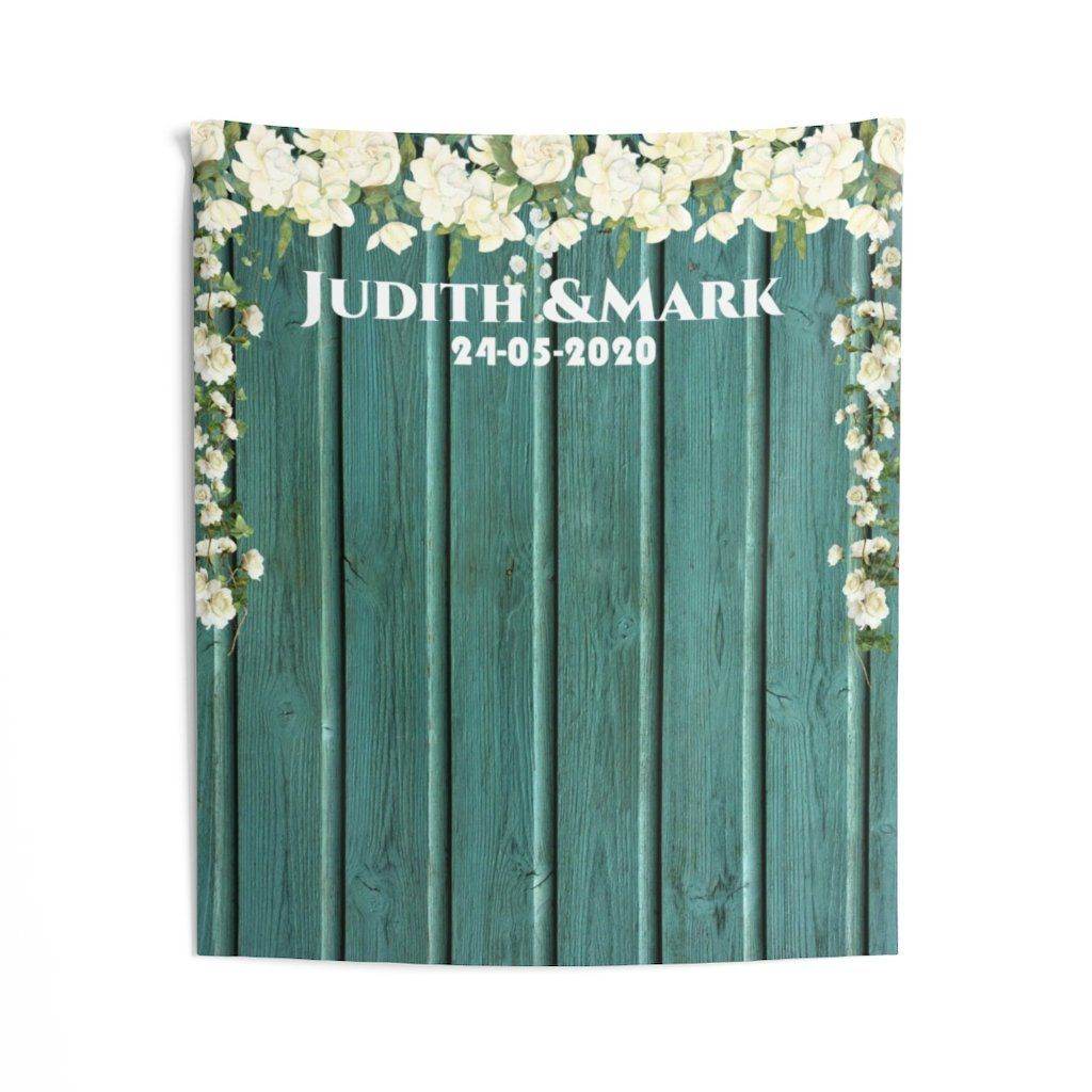 Personalized Rustic Green Backdrop for Wedding Reception - iJay Backdrops