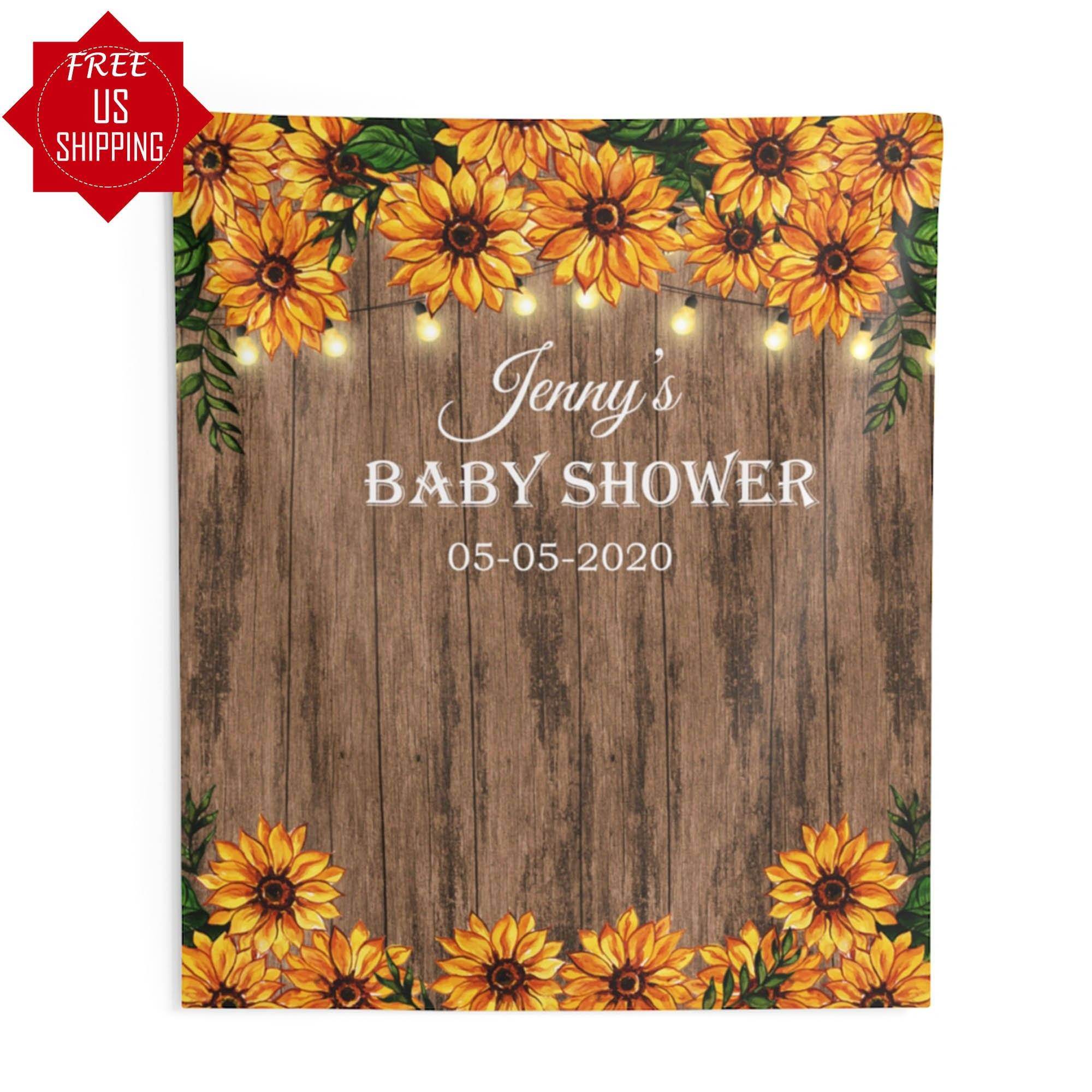 Personalized Rustic Sunflower baby shower backdrop with lights - Shop Now - iJay Backdrops
